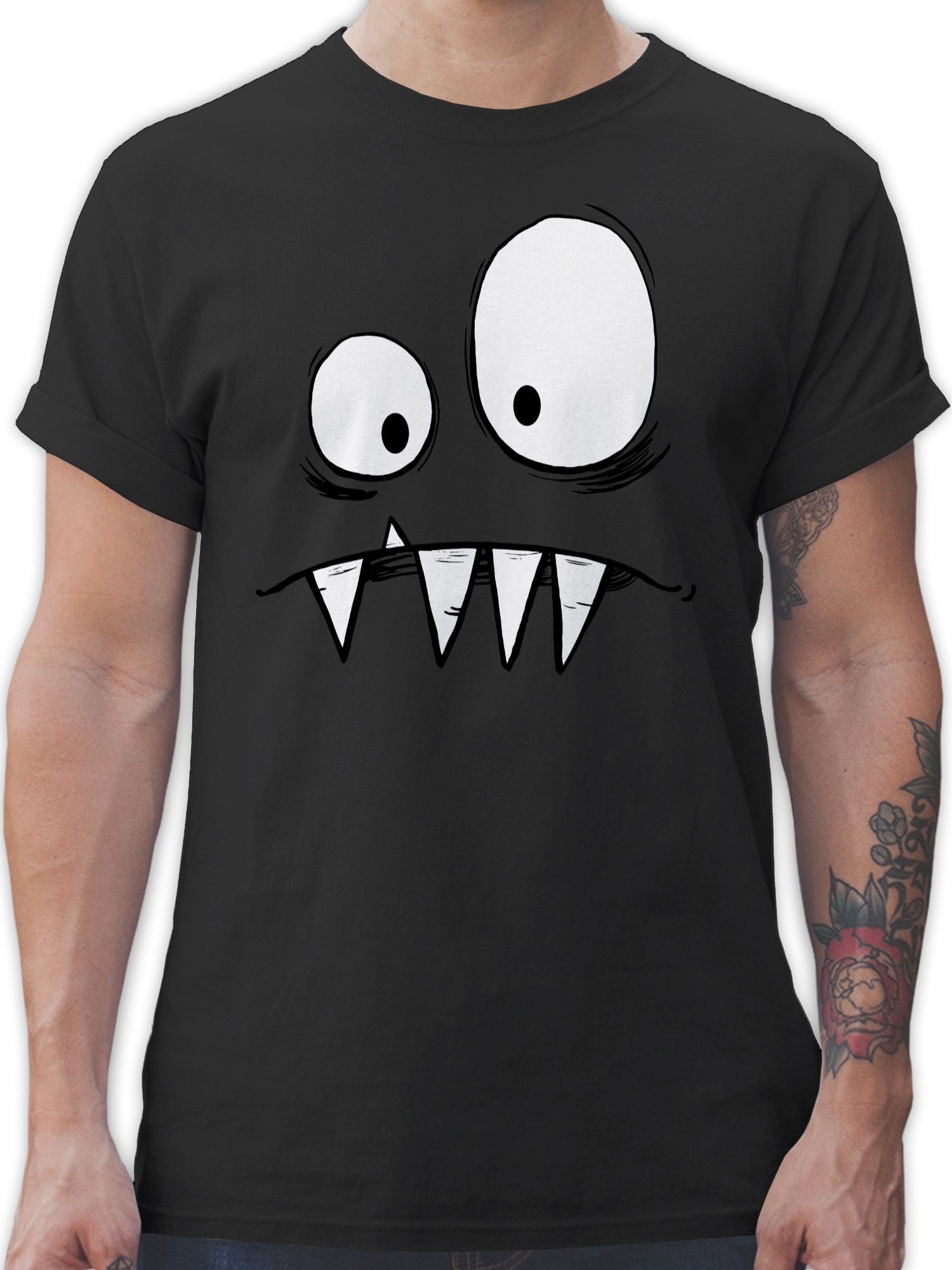 Shirtracer T-Shirt Freches Monster große Augen gruselige Zähne Karneval & Fasching 01 Schwarz