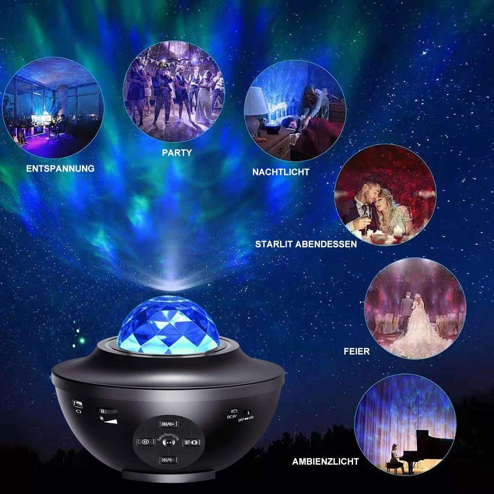 LED Musik Beleuchtungsmodi, wechselbar, Schwarz Blau, Stern, LED 21 Bluetooth, Sunicol USB, Sternenhimmel Lampe, Weiß, LED Rot, Nachtlicht Fernbedienung Projektor, Grün, Mond