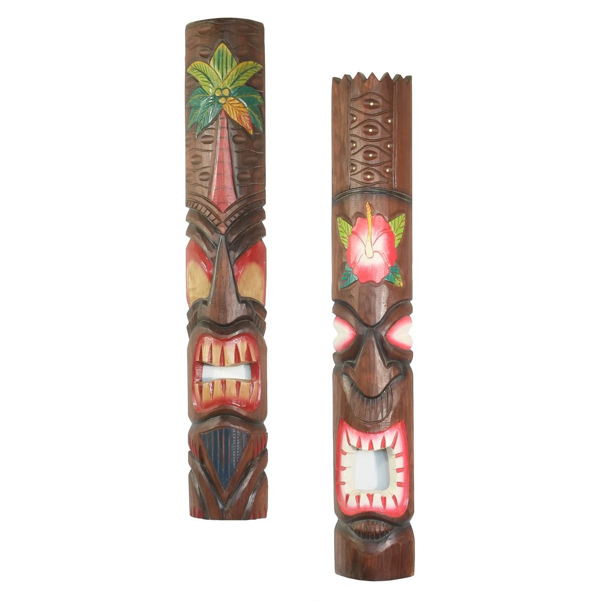 Oriental Galerie Dekofigur 2er Deko Masken Set aus Holz Tiki 100 cm (1 St), Holz Tiki Bar zum aufhängen