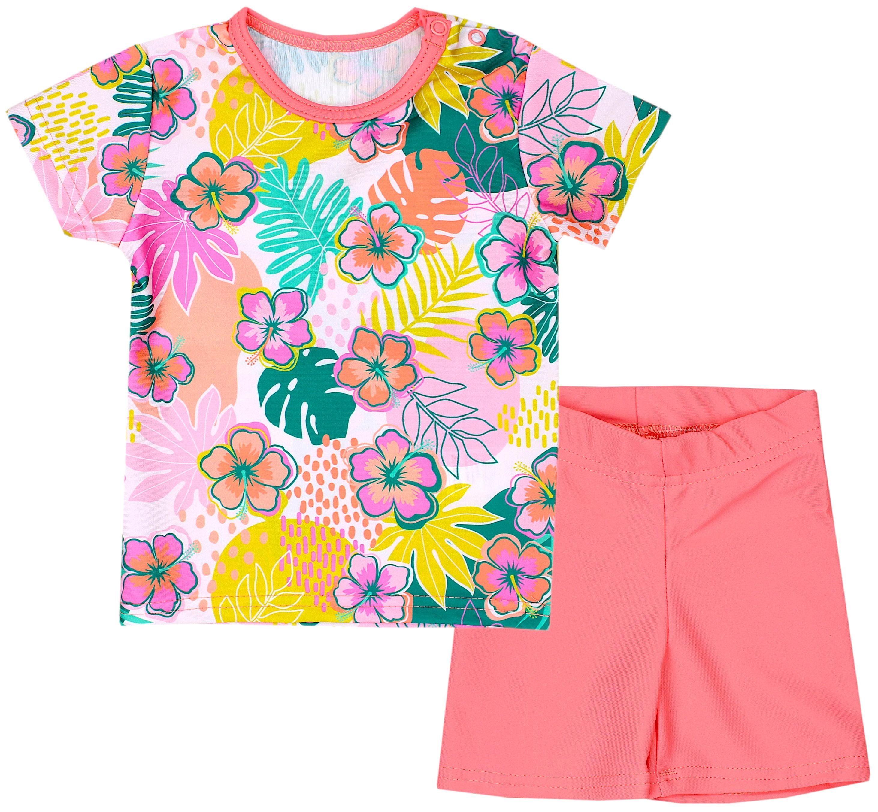 Aquarti Badeanzug Baby Mädchen Zweiteiler Kinder Badeanzug Set Shirt Badehose UV-Schutz Blumen Orange / Rosa / Blau