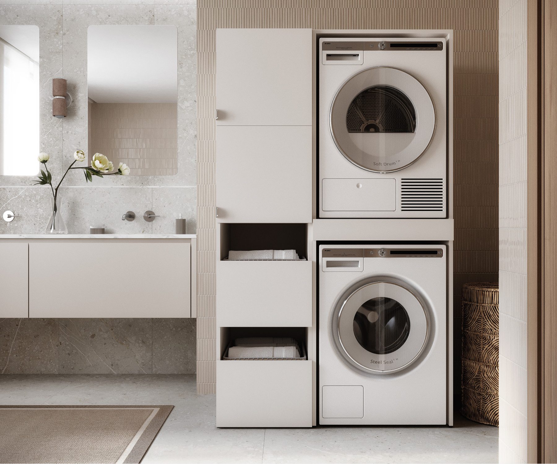 Platan Room Waschmaschinenumbauschrank Waschmaschinenschrank für Waschmaschine & Wäschetrockner Waschmaschine Trockner Schrank mit Ausziehbrett Überbauschrank
