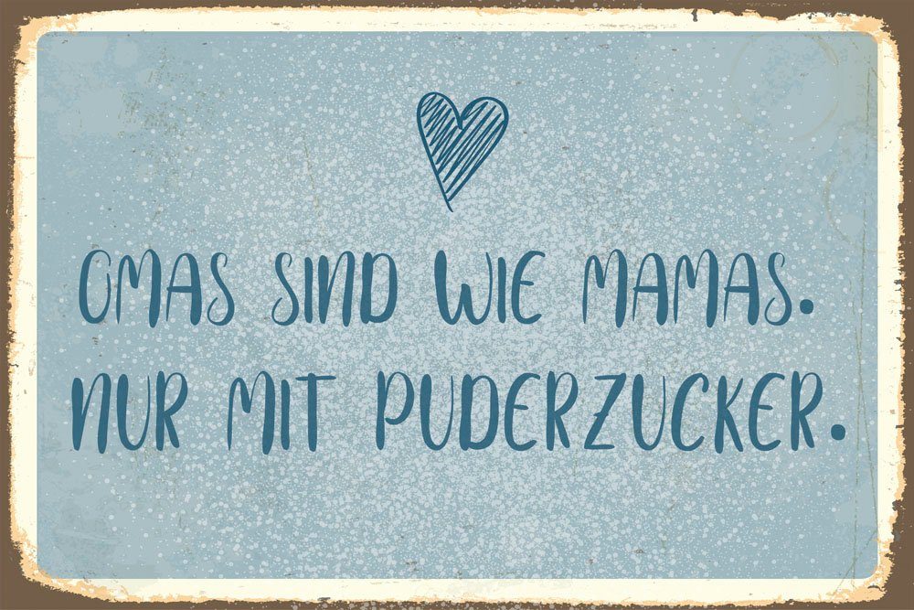 queence Metallbild Puderzucker VI, Herzen, Schriftzug, Sprüche, Sprüche & Texte (1 St), Stahlschild, Blechschild, Sprüche, Texte, witzig, Oma, Mama