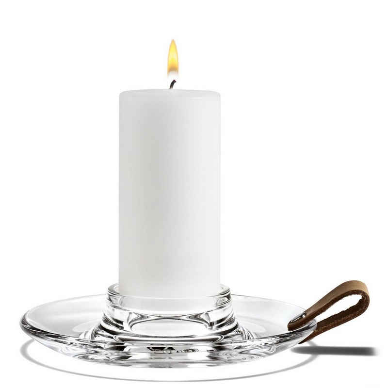 HOLMEGAARD Kerzenleuchter »Design With Light Kerzenhalter Ø17 cm aus Glas mit dekorativem Ledergriff; Blockkerzenleuchter«