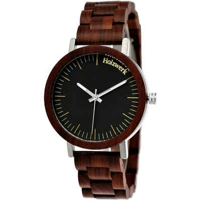 Holzwerk Quarzuhr HAMBÜHREN Damen & Herren Holz Armband Uhr, braun, schwarz, silber