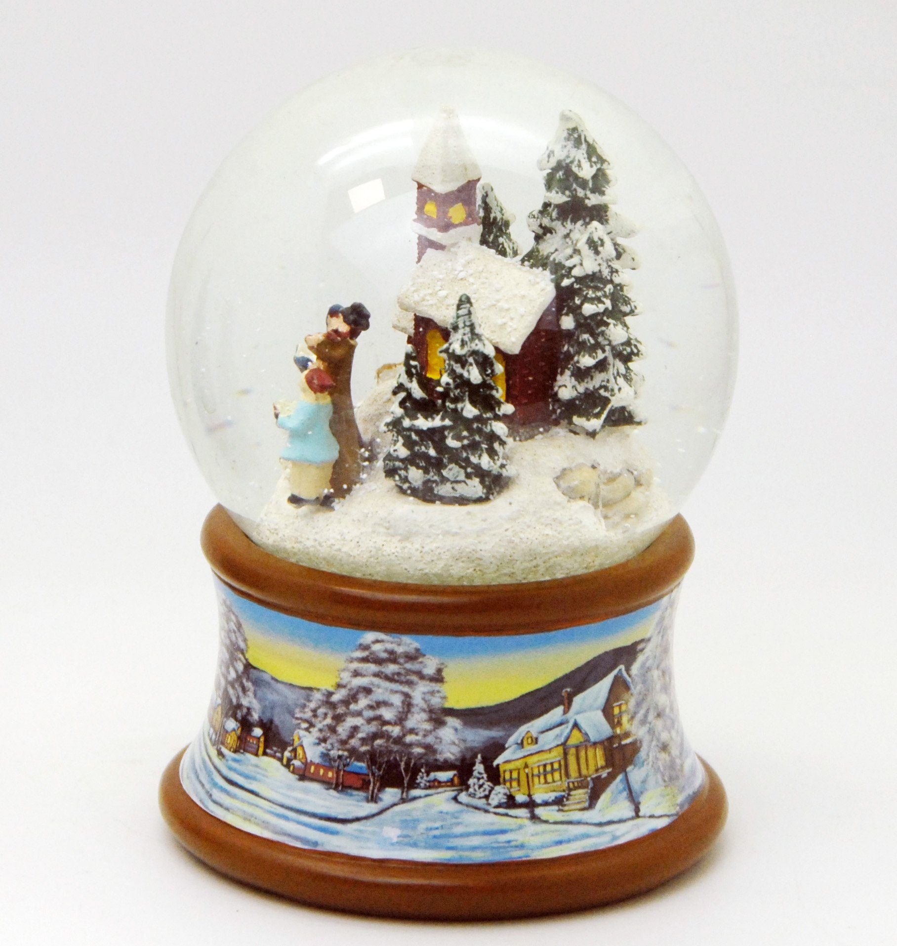 10cm Winterlandschaft Weihnachtsspaziergang braun MINIUM-Collection Sockel Schneekugel Spieluhr