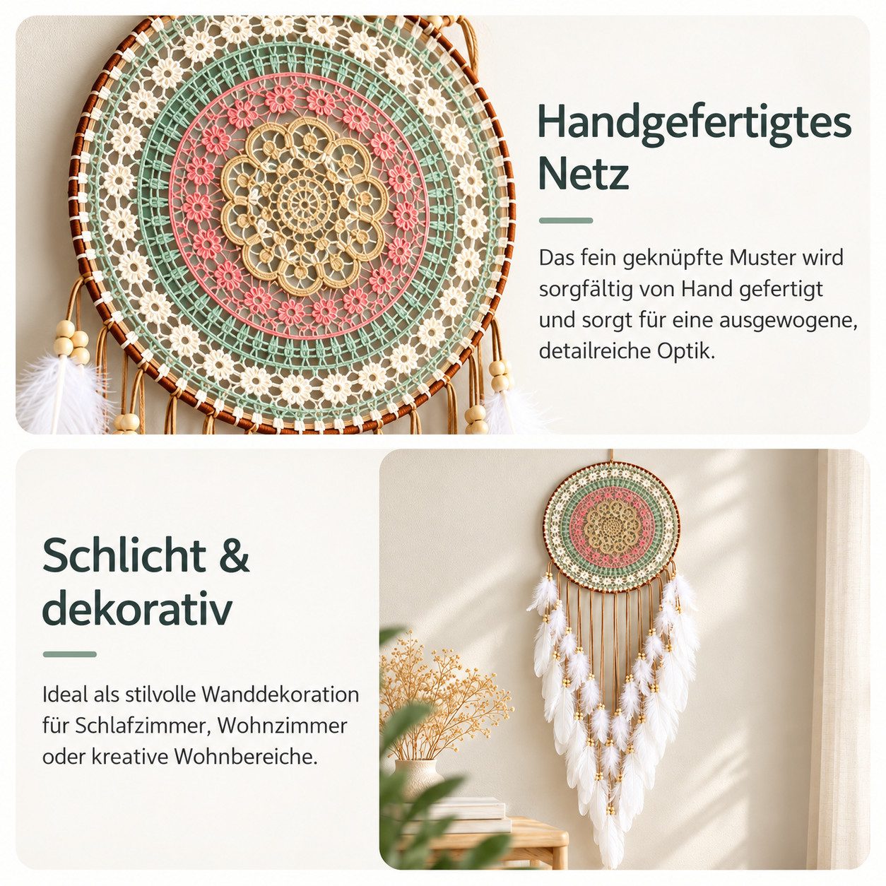 VEKROBOT Hängedekoration Bunter Traumfänger rund Fransen dekorative Wanddeko für Schlafzimmer (Set, 1 St., Traumfänger für die Wohnraumdekoration), Kunstfeder-F – Bild 4 von 5