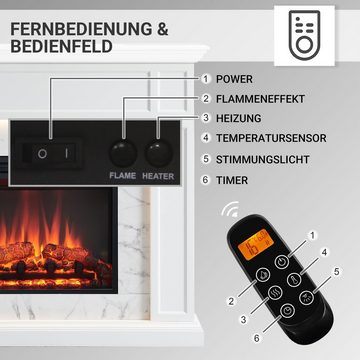 CrownFlame Elektrokamin Arthur, Standkamin mit Heizung 2000W, 3D-Flammeneffekt, LED-Beleuchtung, Fernbedienung, Timer, Thermostat