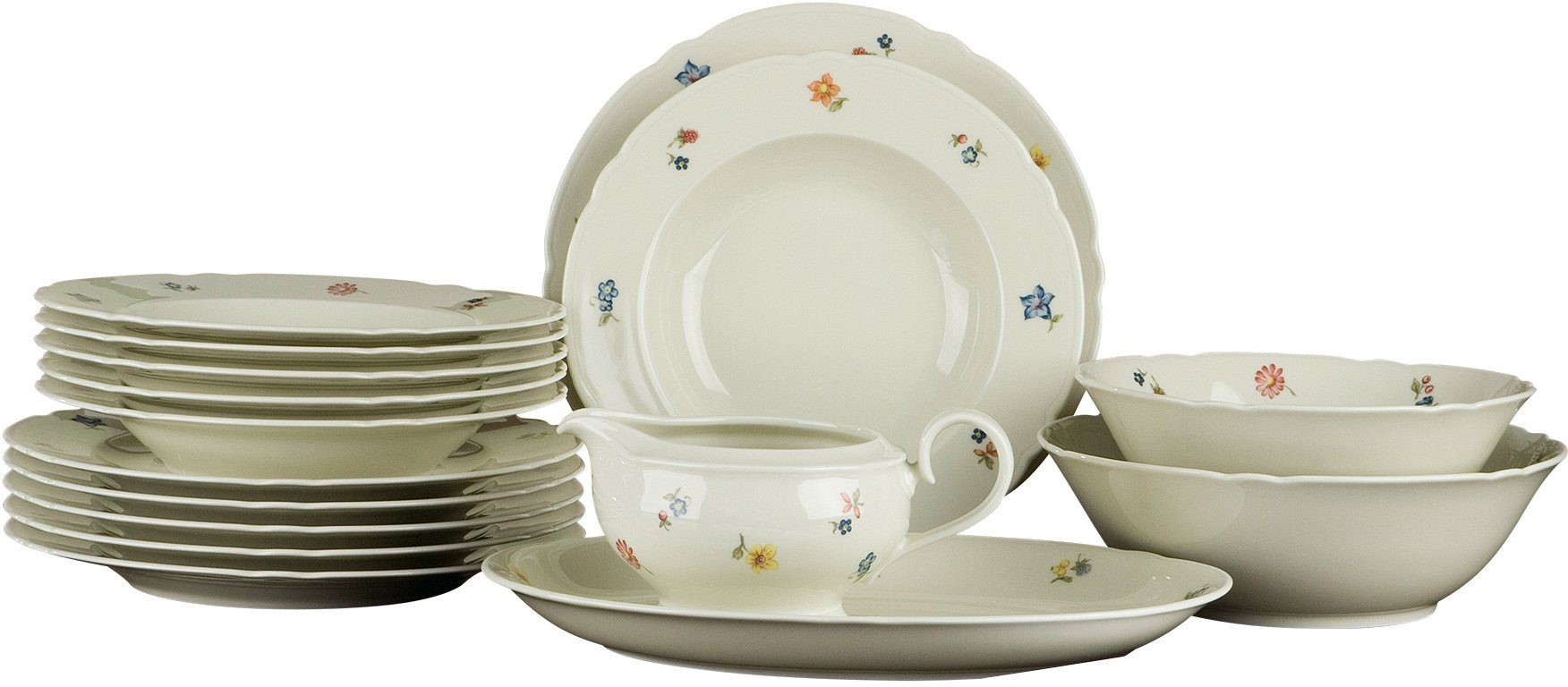 Seltmann Weiden Tafelservice Teller Set, Geschirr-Set, Service Marieluise (16-tlg), 6 Personen, Porzellan, Geschirr, Geschirr-Set, Made in Germany, 16 Teile, für 6 Personen