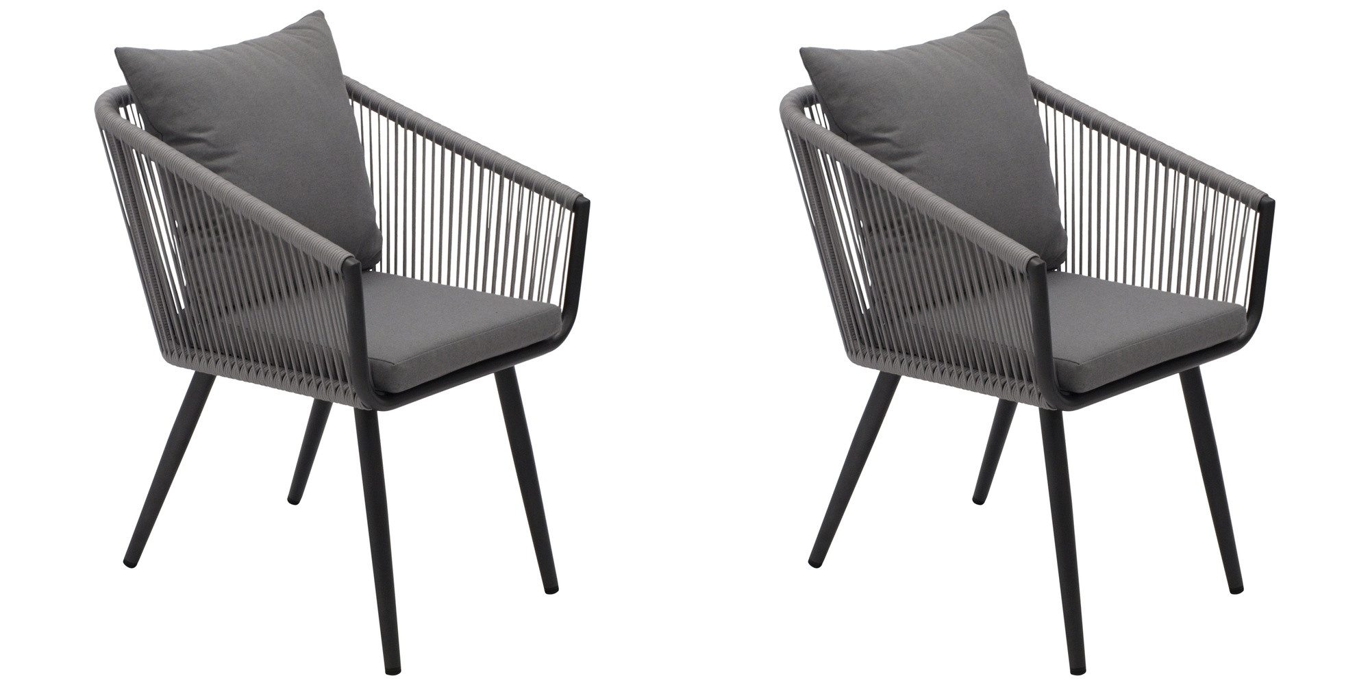 DEGAMO Gartensessel RIVA (2er Set), Aluminium anthrazit + Rope grau, Polster grau