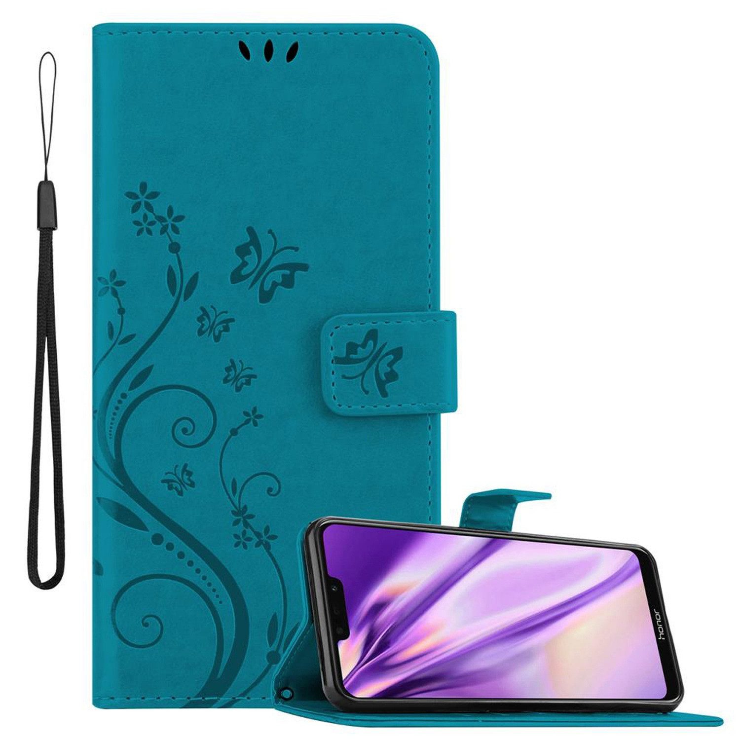 Cadorabo Handyhülle für Honor 8C Hülle Honor 8C, Hülle Schutzhülle Blumen Flower mit Standfunktion Kartenfach Magnet