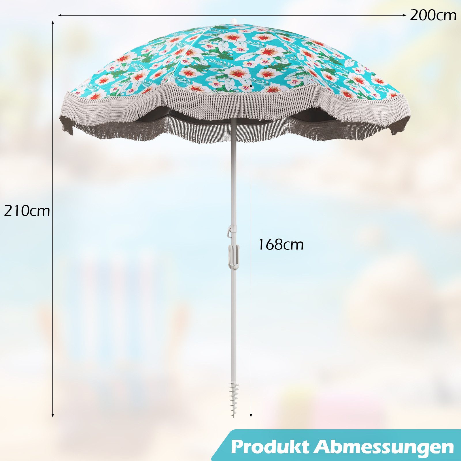 KOMFOTTEU Sonnenschirm, Strandschirm mit Fransen, 200 günstig online kaufen