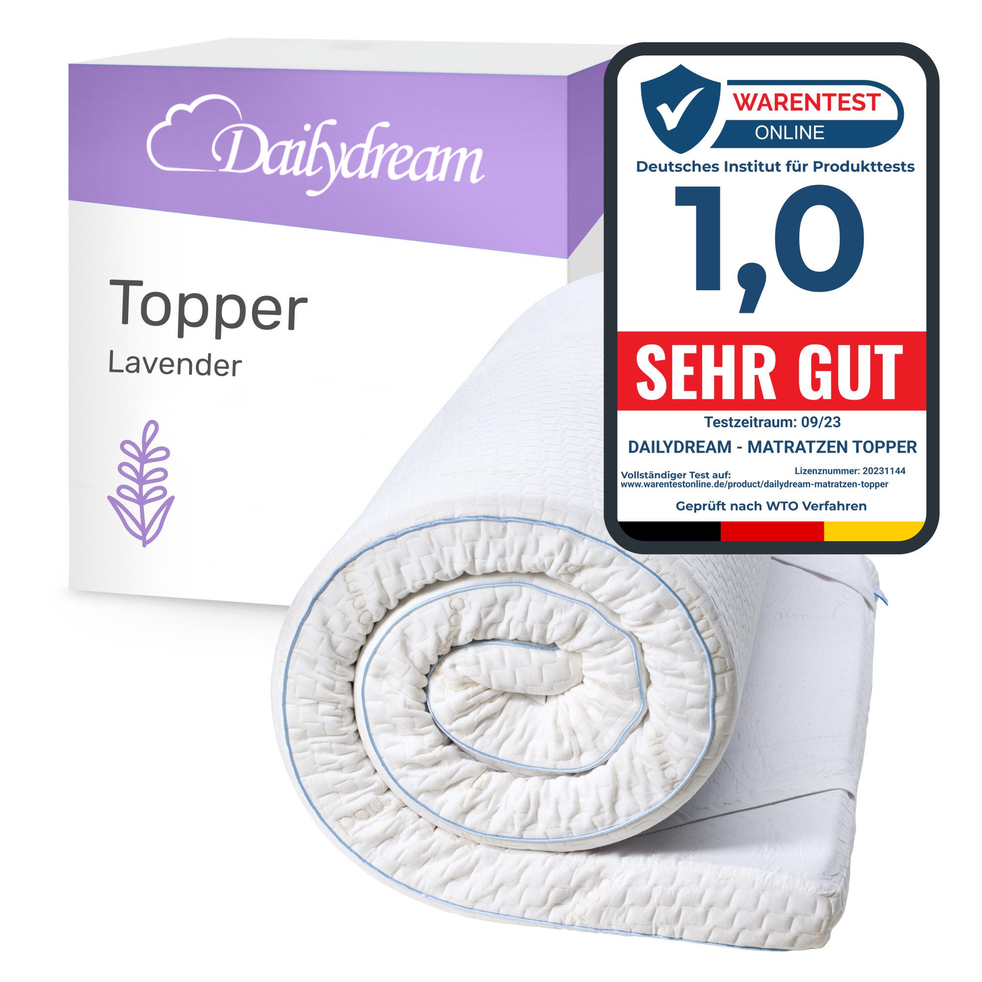 Dailydream, Topper Edition Lavendel, Vergleichssieger, H 1/2, Druckentlastend, Rutschfest & geruchsneutral
