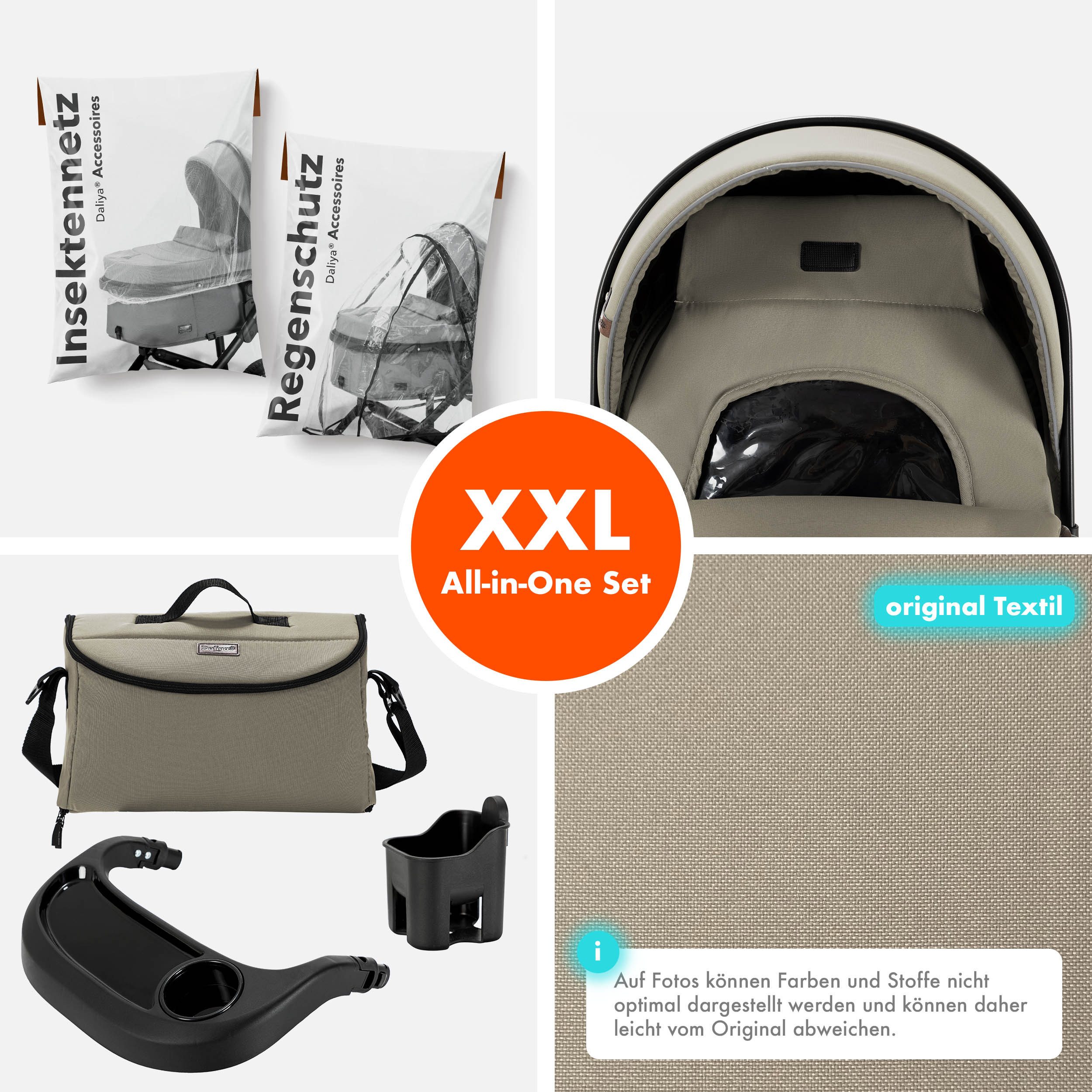 Daliya® Kombi-Kinderwagen FLEXI-PRO M 2in1 Kinderwagen & Buggy, Reisekinderwagen, XXL Set, (10-tlg), Einhändig abnehmbare Wanne, Alu-Rahmen, Gummireifen, Gurte, UV 50+