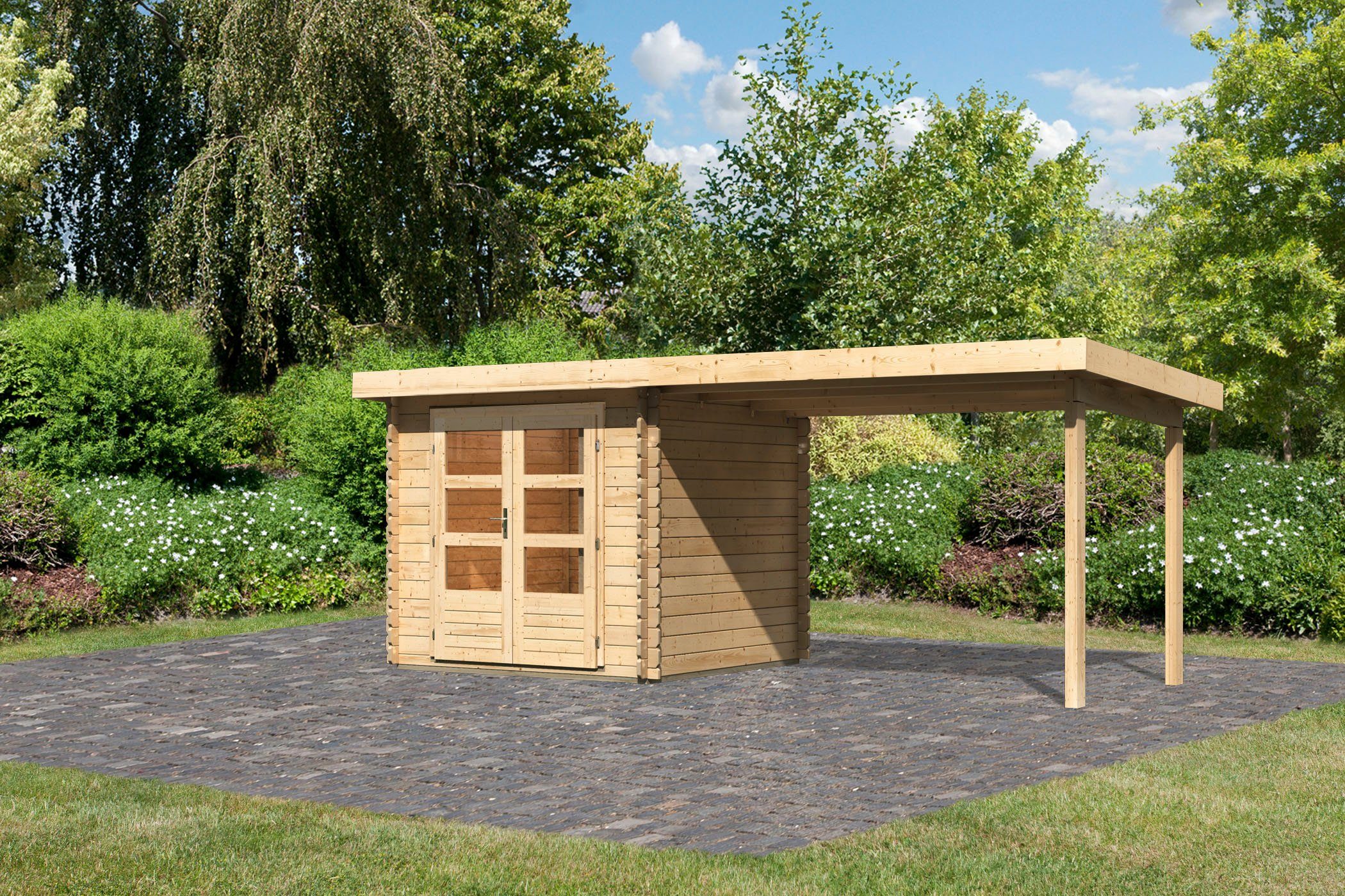 Karibu Gartenhaus Schloßsee 2, BxT: 554x273 cm, mit Anbaudach