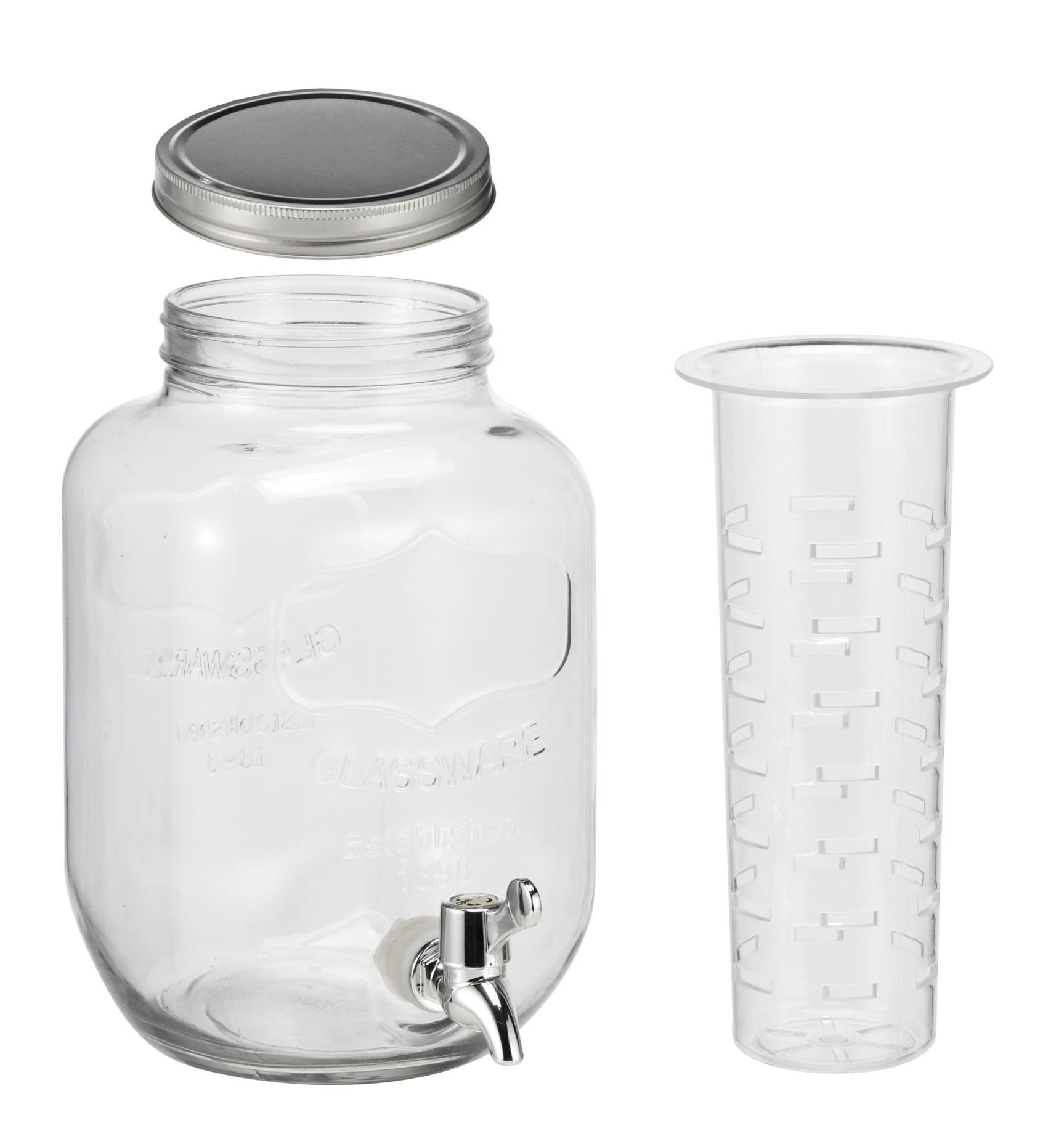 Spetebo Getränkespender Getränke Spender mit Fruchteinsatz - 4 Liter, Glas Wasserspender mit Zapfhahn und Schraubverschluss