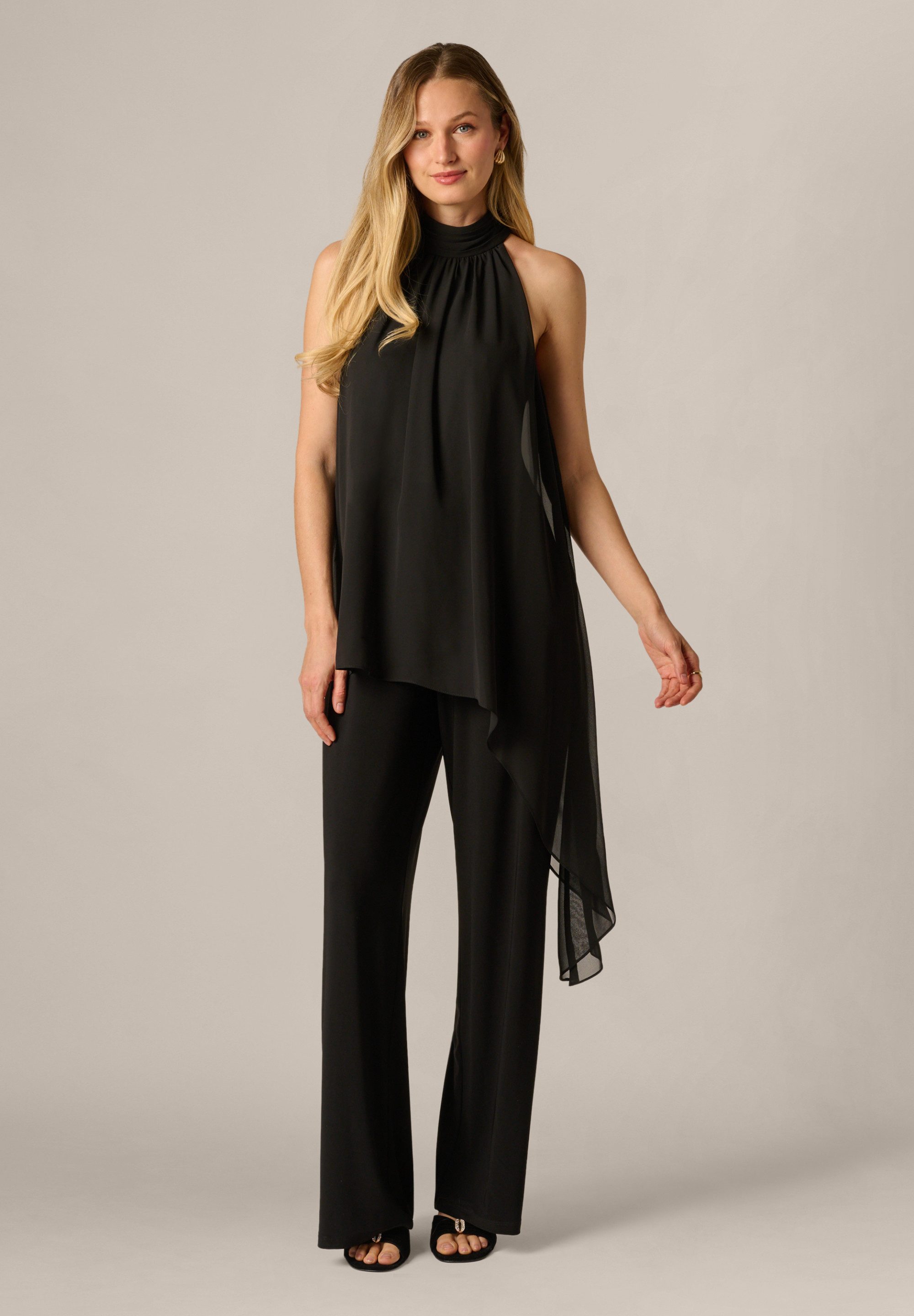 Adrianna Papell Jumpsuit Jersey Combo Jumpsuit Weicher, taillierter und fließender ärmelloser Jumpsuit
