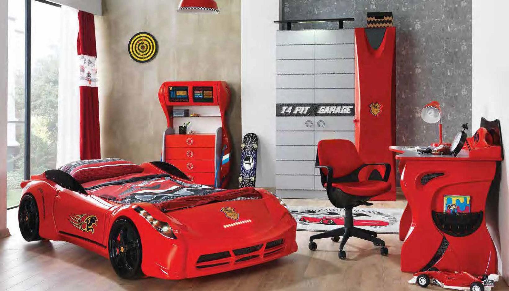 JVmoebel Babymöbel-Set Kinderzimmer Auto Set Bett Kleiderschrank Kommode Schreibtisch 4tlg, Made in Europa