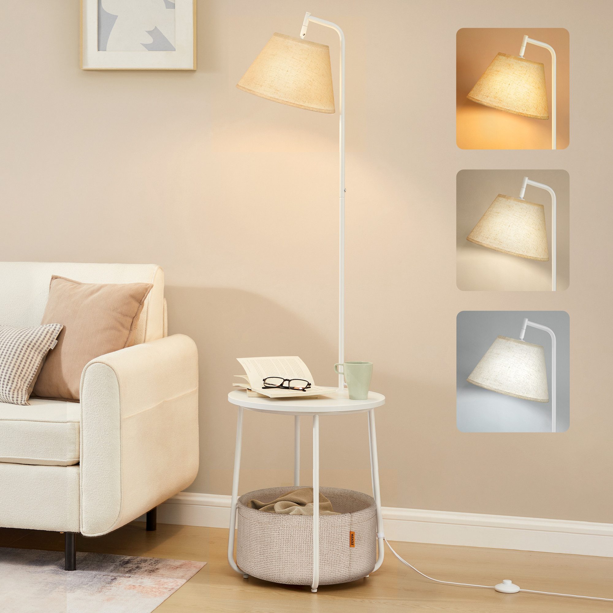 VASAGLE Stehlampe Beistelltisch mit Lampe, 3-in-1, Stehlampe mit Tisch und günstig online kaufen