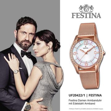 Festina Quarzuhr Festina Damen Uhr F20422/1 Edelstahl, Damen Armbanduhr rund, Edelstahlarmband rosegold