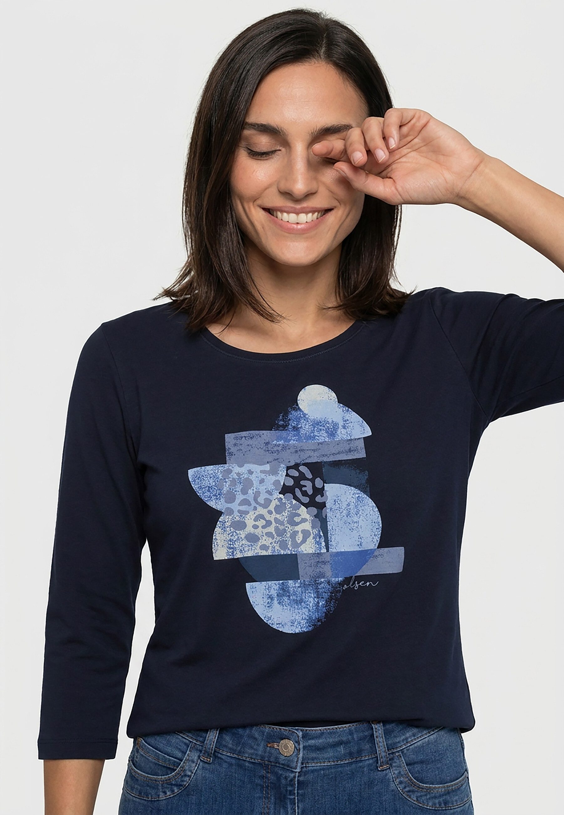 Olsen T-Shirt Shirt mit Placement-Print und 3/4-Ärmeln