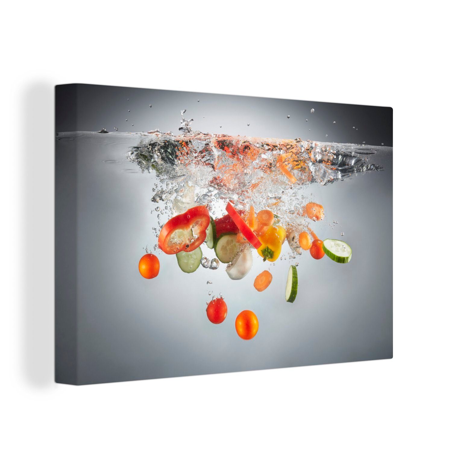 OneMillionCanvasses® Leinwandbild Gemüse - Wasser - Gurke, (1 St), Wandbild Leinwandbilder, Aufhängefertig, Wanddeko, 30x20 cm