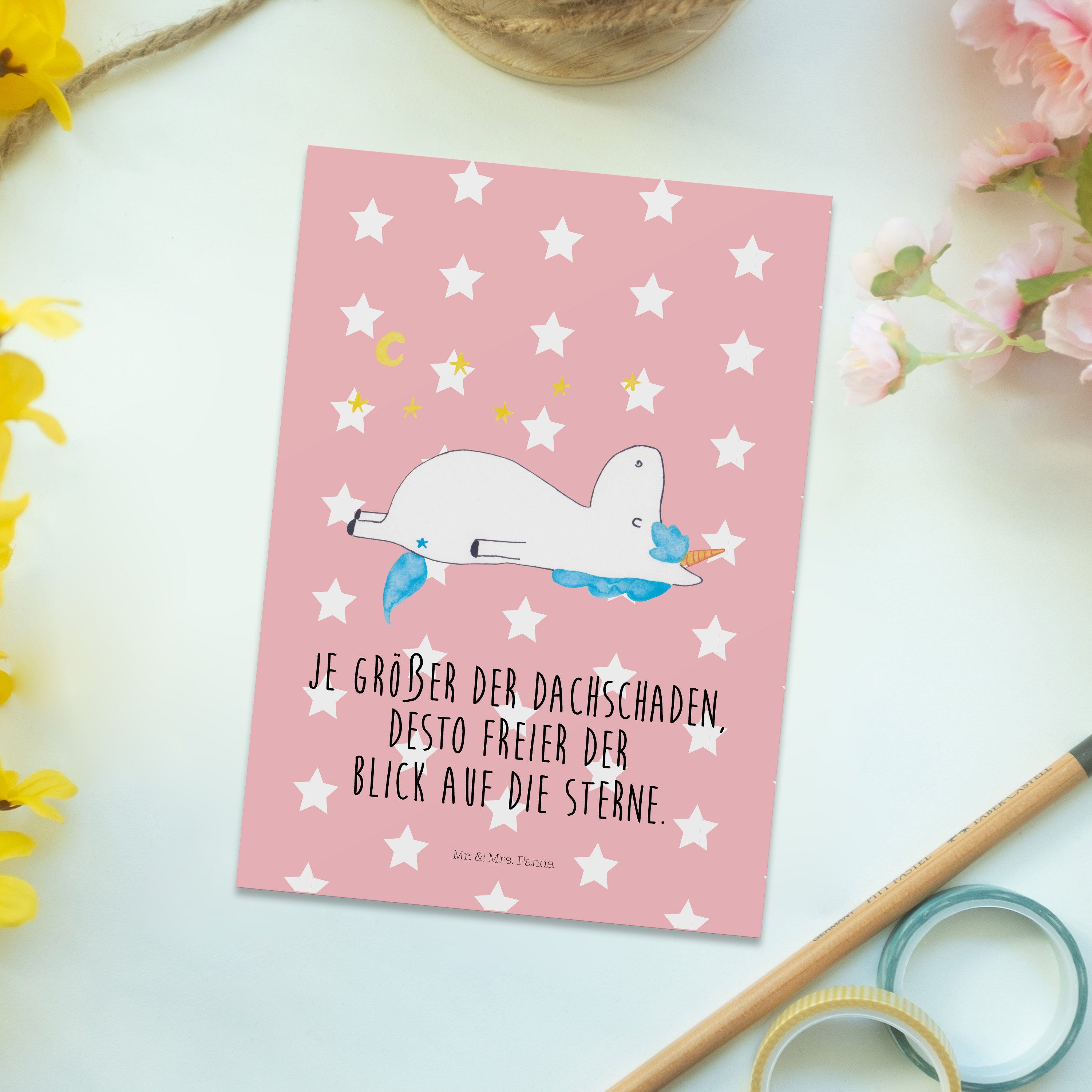 Mr. & Mrs. Panda Postkarte - Einhorn - Geschenk, Pastell Einladungskarte, Sternenhimmel Pega Rot