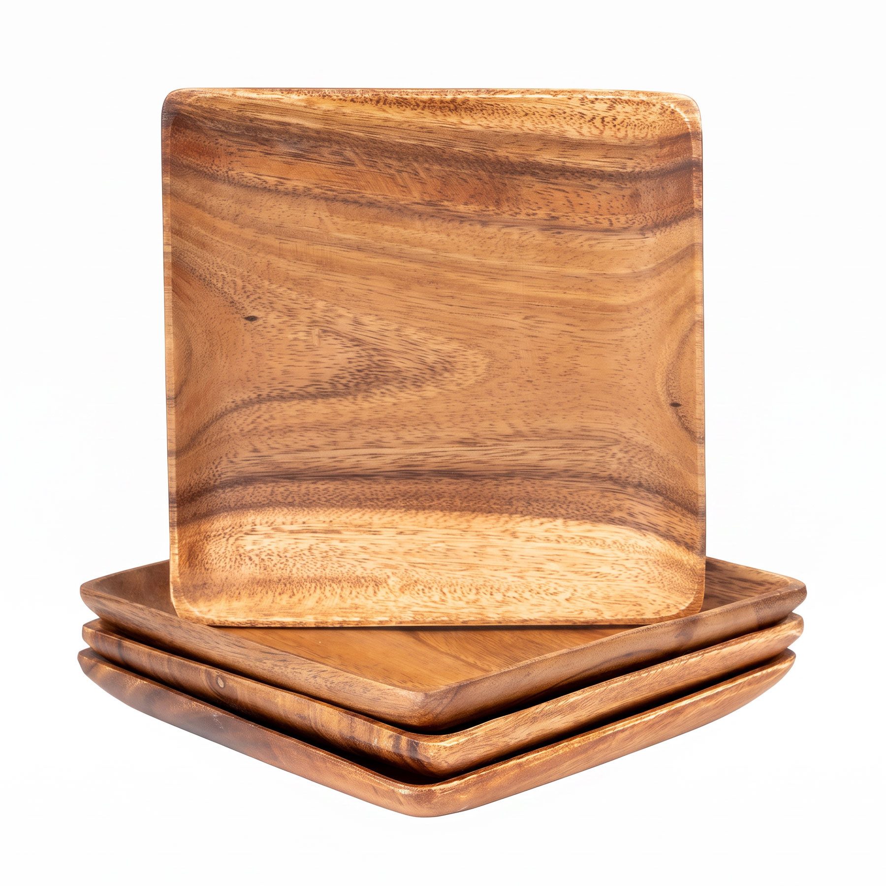 Levandeo® Teller, 4er Set Holzteller Akazienholz 20x20cm Holzschale Dekoschale Tischdeko