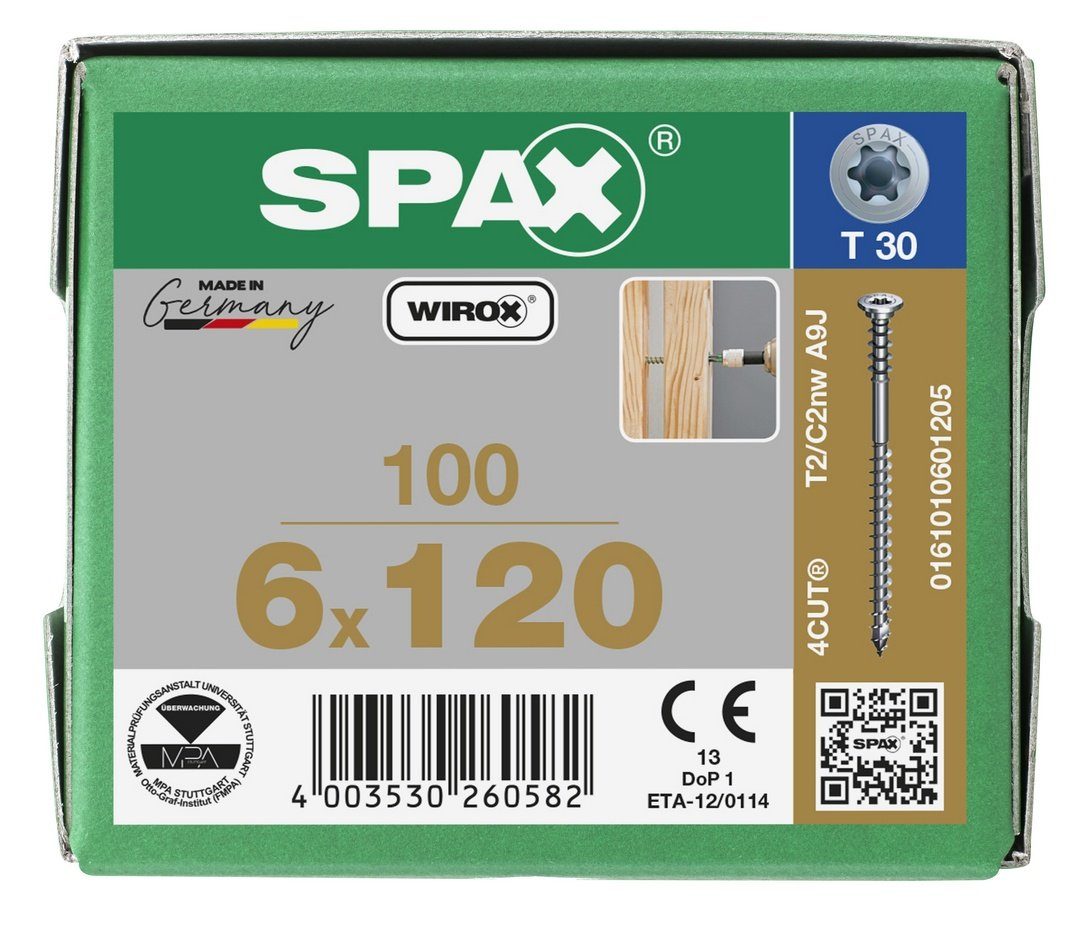 SPAX (Stahl 6x120 weiß St), Spanplattenschraube verzinkt, Justierschraube, 100 mm