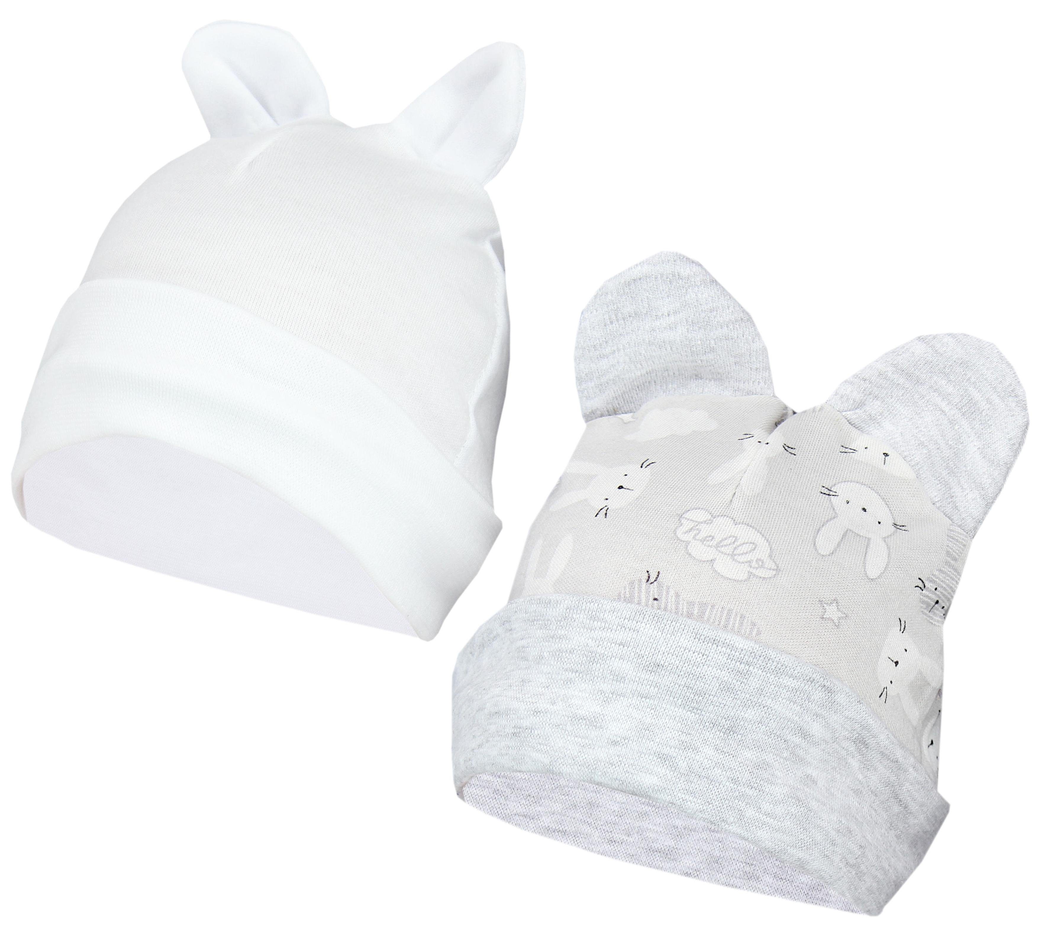 TupTam Erstlingsmütze TupTam Baby Erstlingsmütze mit Ohren 2er Pack Kaninchen Grau / Weiß