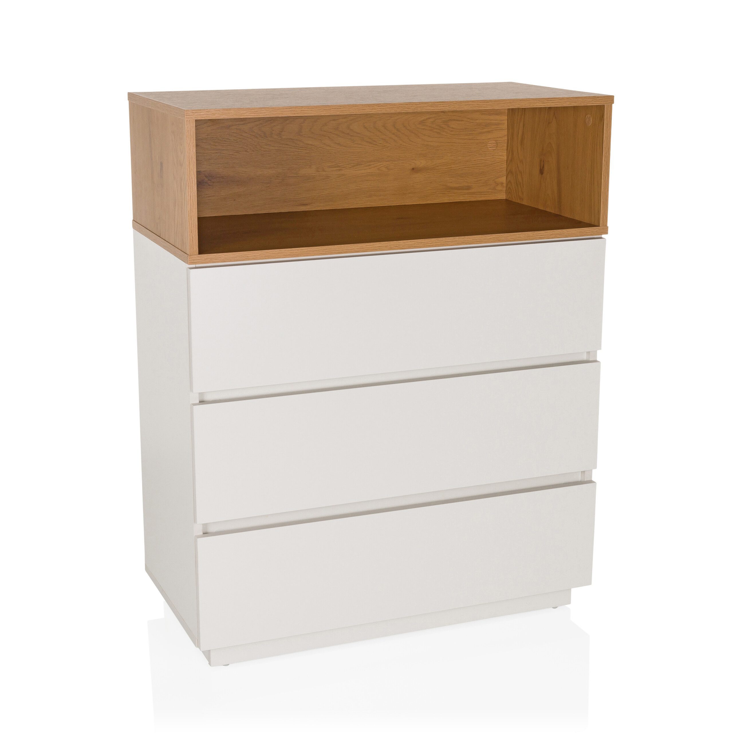 hjh LIVING Kommode MELMO K Sideboard H/B/T: 100.0 x 80.0 x 40.0 cm, Schubladenschrank mit 3 Schubladen, 1 offenes Fach, Schrank