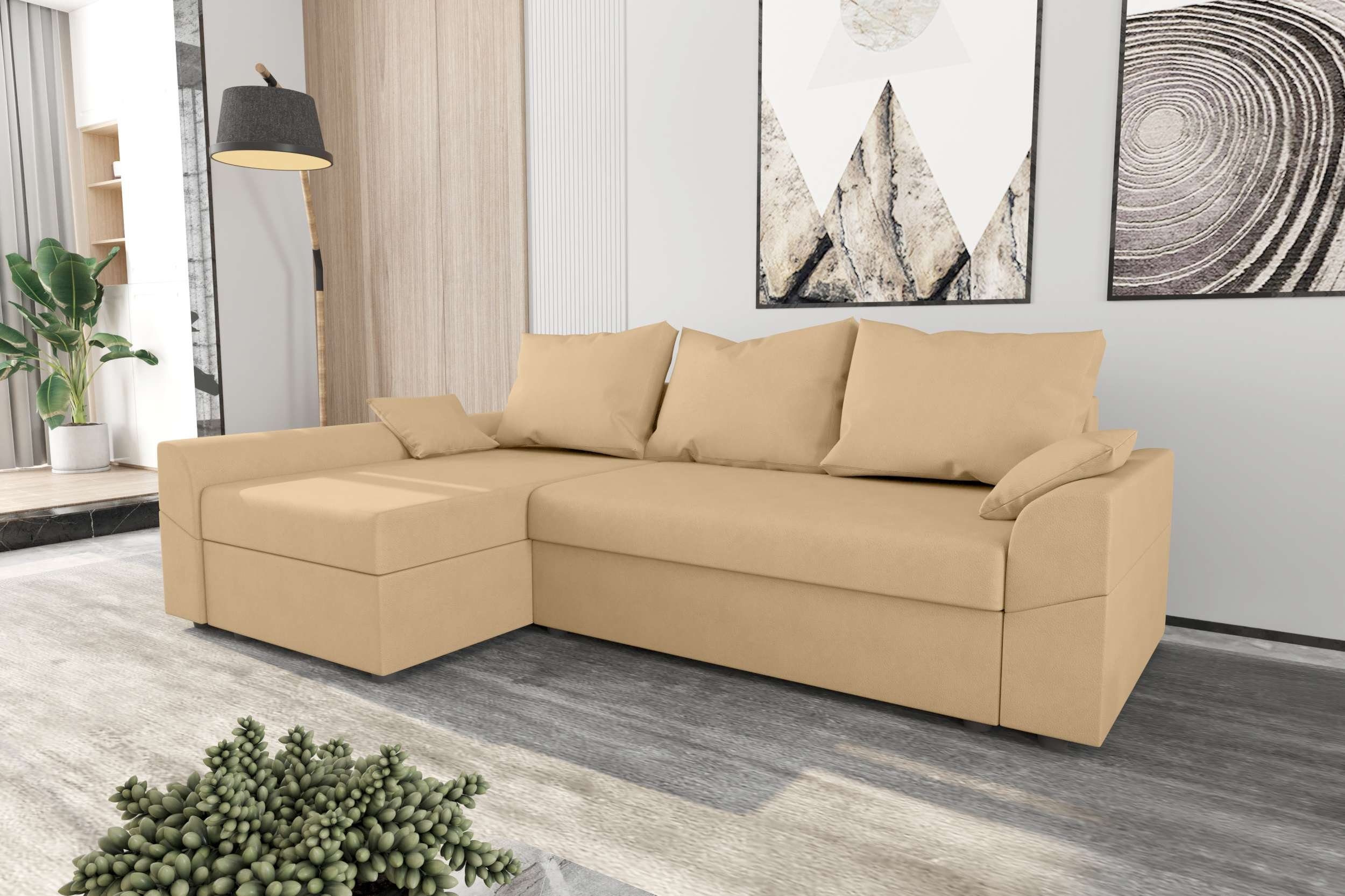 Stylefy Ecksofa Aurora, L-Form, Eckcouch, Sofa, Sitzkomfort, mit Bettfunktion, mit Bettkasten, Modern Design | Ecksofas