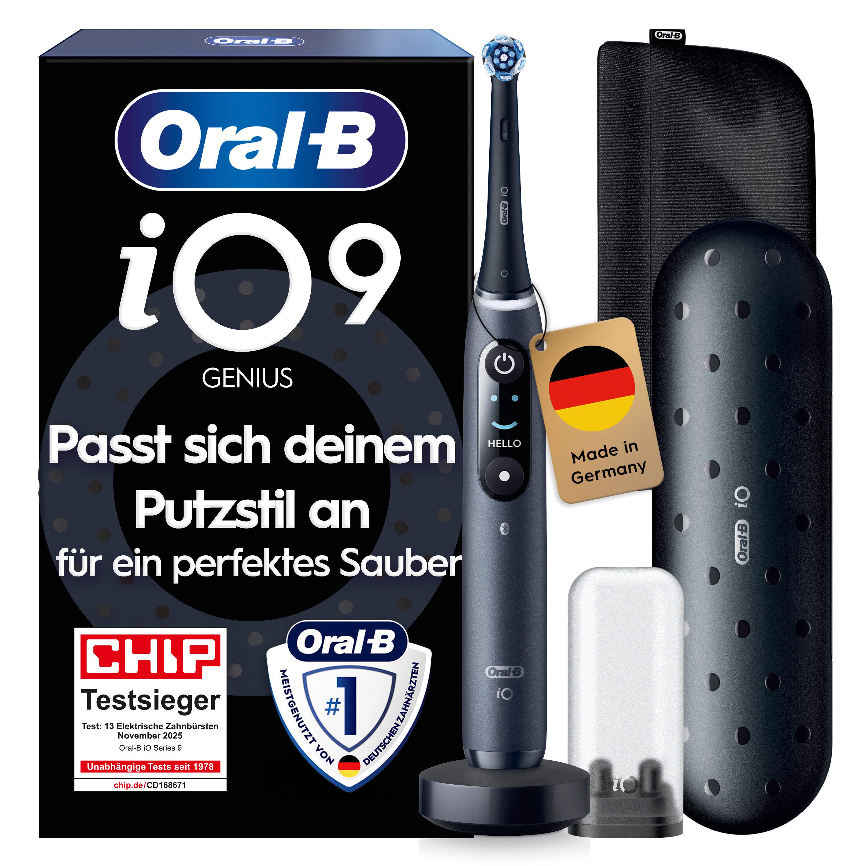 Oral-B Elektrische Zahnbürste iO 9 Luxe Edition, Aufsteckbürsten: 1 St., mit Magnet-Technologie, 7 Putzmodi, Farbdisplay & Lade-Reiseetui