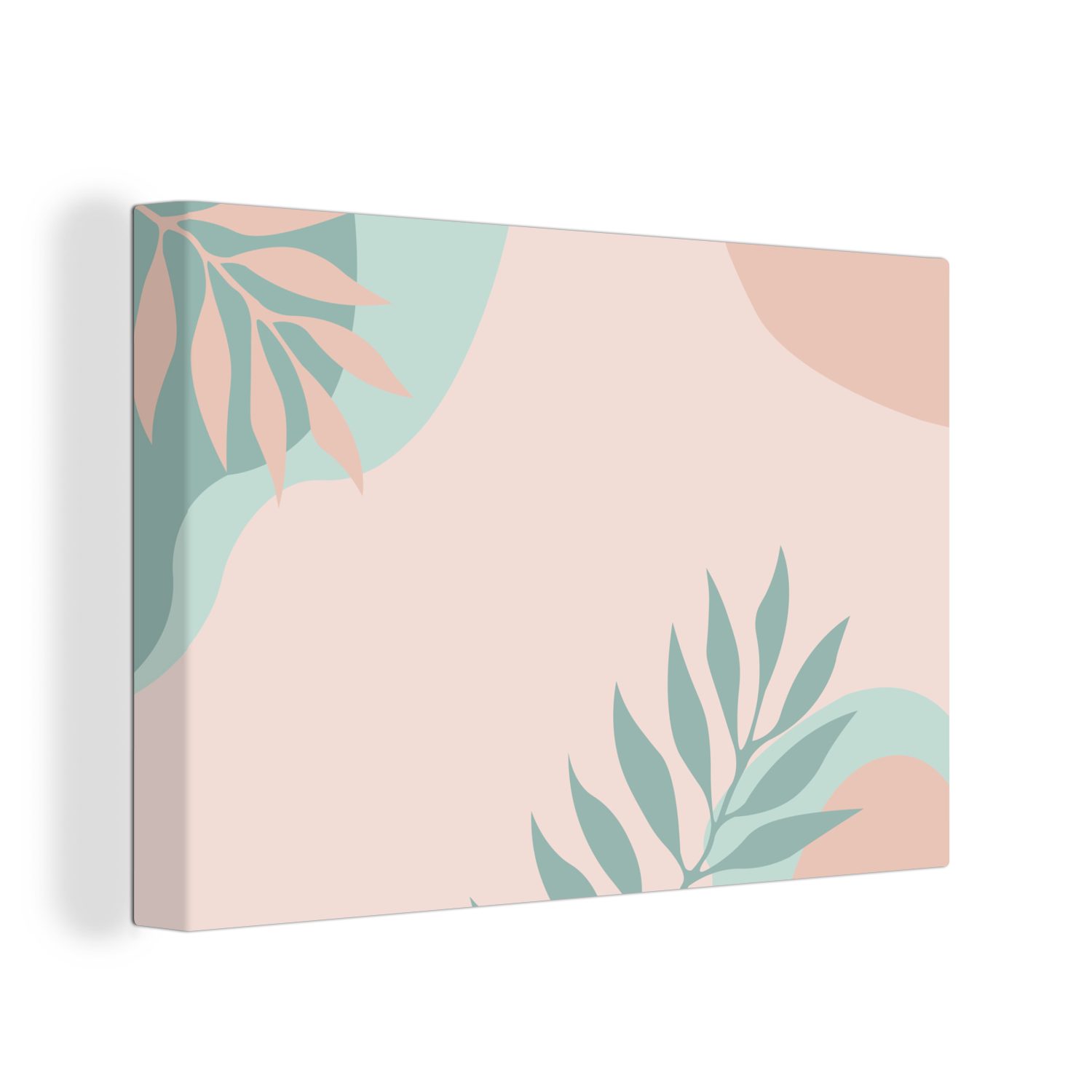 OneMillionCanvasses® Leinwandbild Sommer - Blätter - Rosa - Türkis, (1 St), Wandbild Leinwandbilder, Aufhängefertig, Wanddeko, 30x20 cm