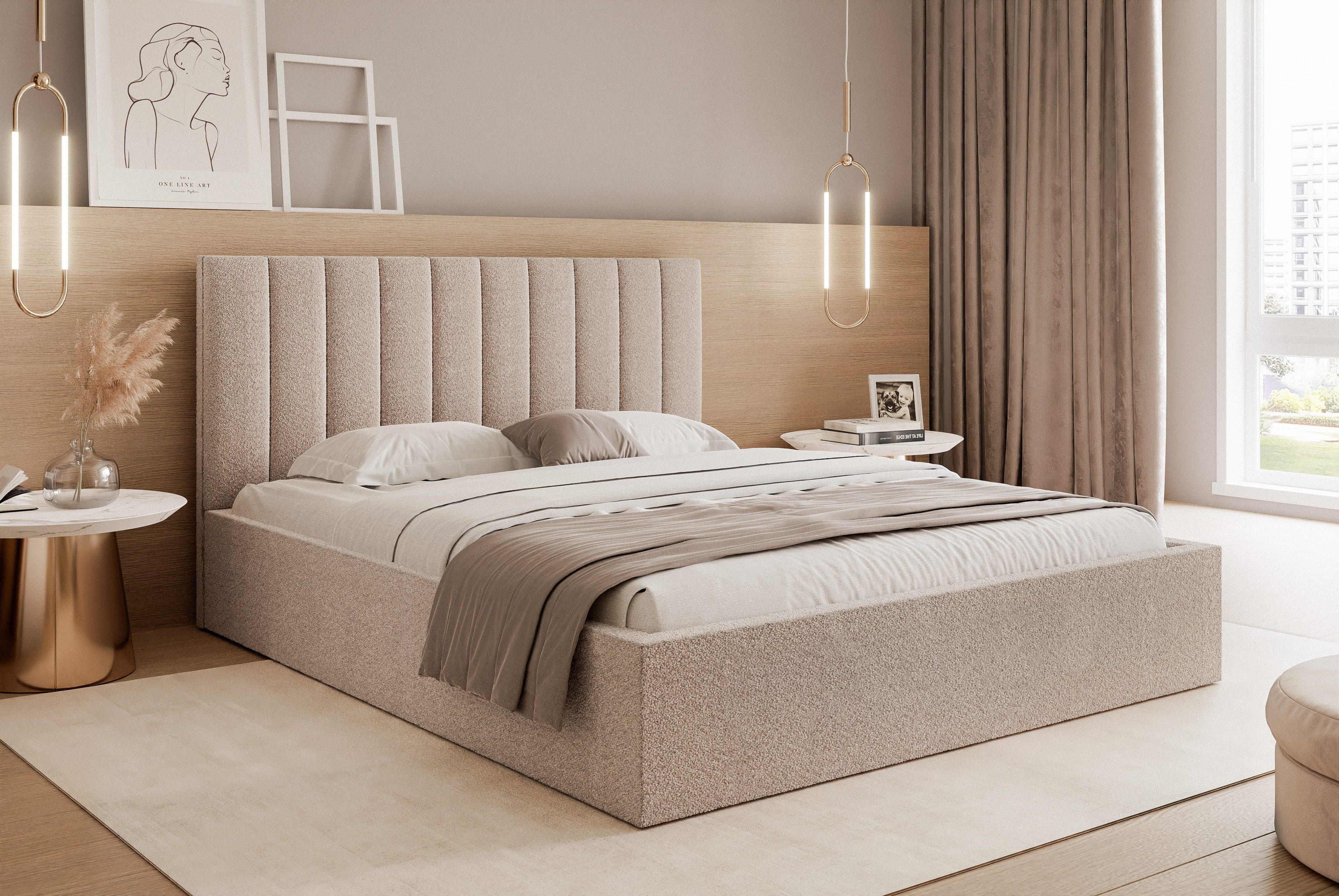 Goldstoff Polsterbett Modernes Bett mit Stauraum günstig online kaufen