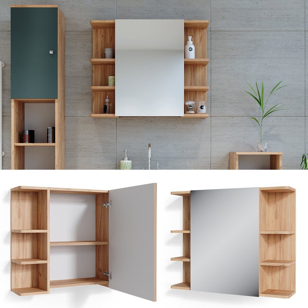 Vicco Badezimmerspiegelschrank Fynn, Goldkraft Eiche/Grün, 80 günstig online kaufen