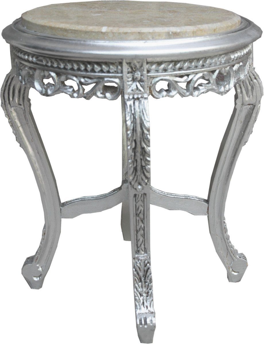 Casa Padrino Beistelltisch Barock Beistelltisch Silber mit cremefarbener Marmorplatte 48 x 48 x H. 55 cm - Barockmöbel Beistell Tisch