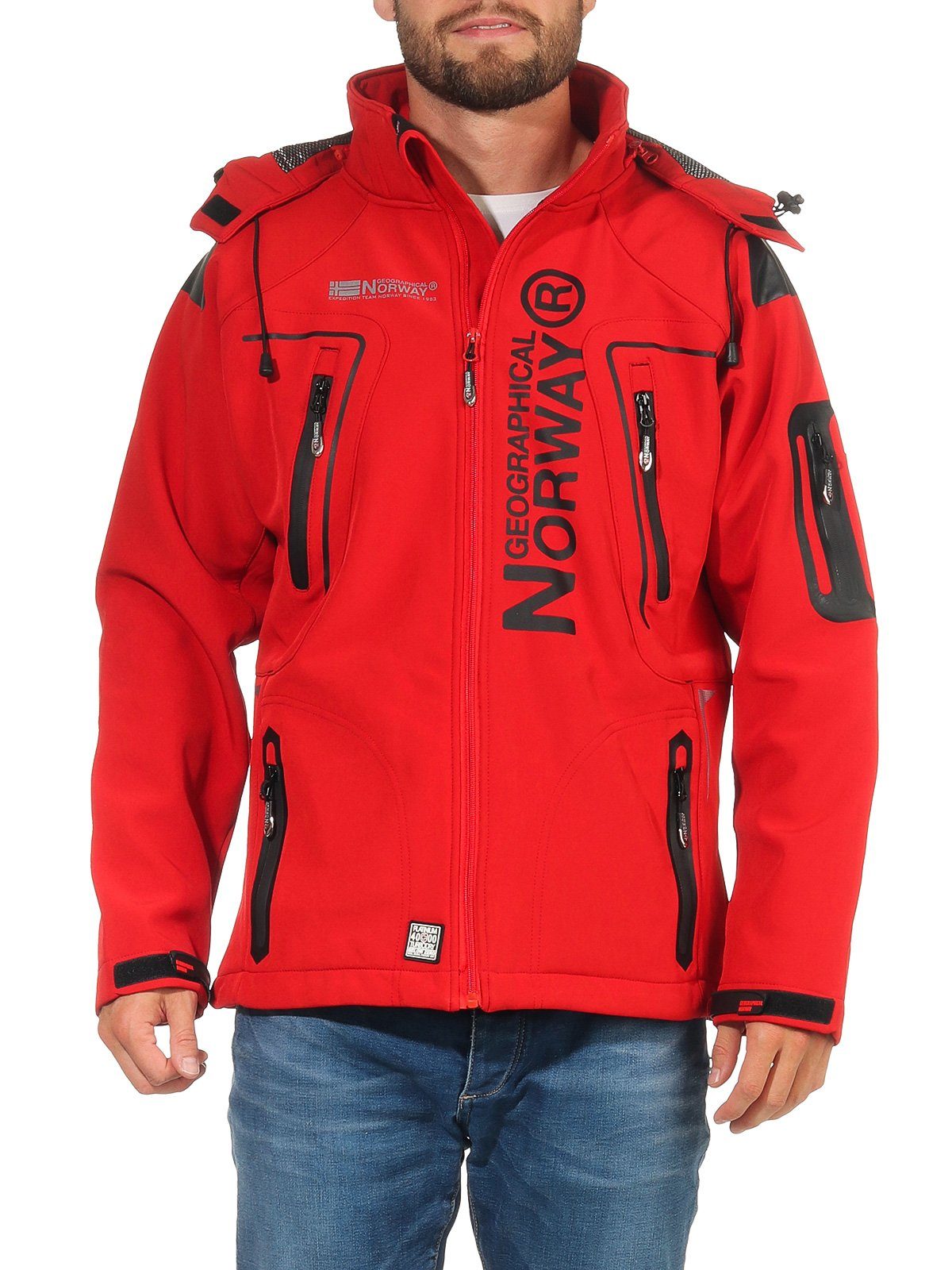 Geographical Norway Softshelljacke Herren Softshell Wander Sport Übergangsjacke Trekking Jacke in Unifarbe, mit abnehmbarer Kapuze, mit Stehkragen