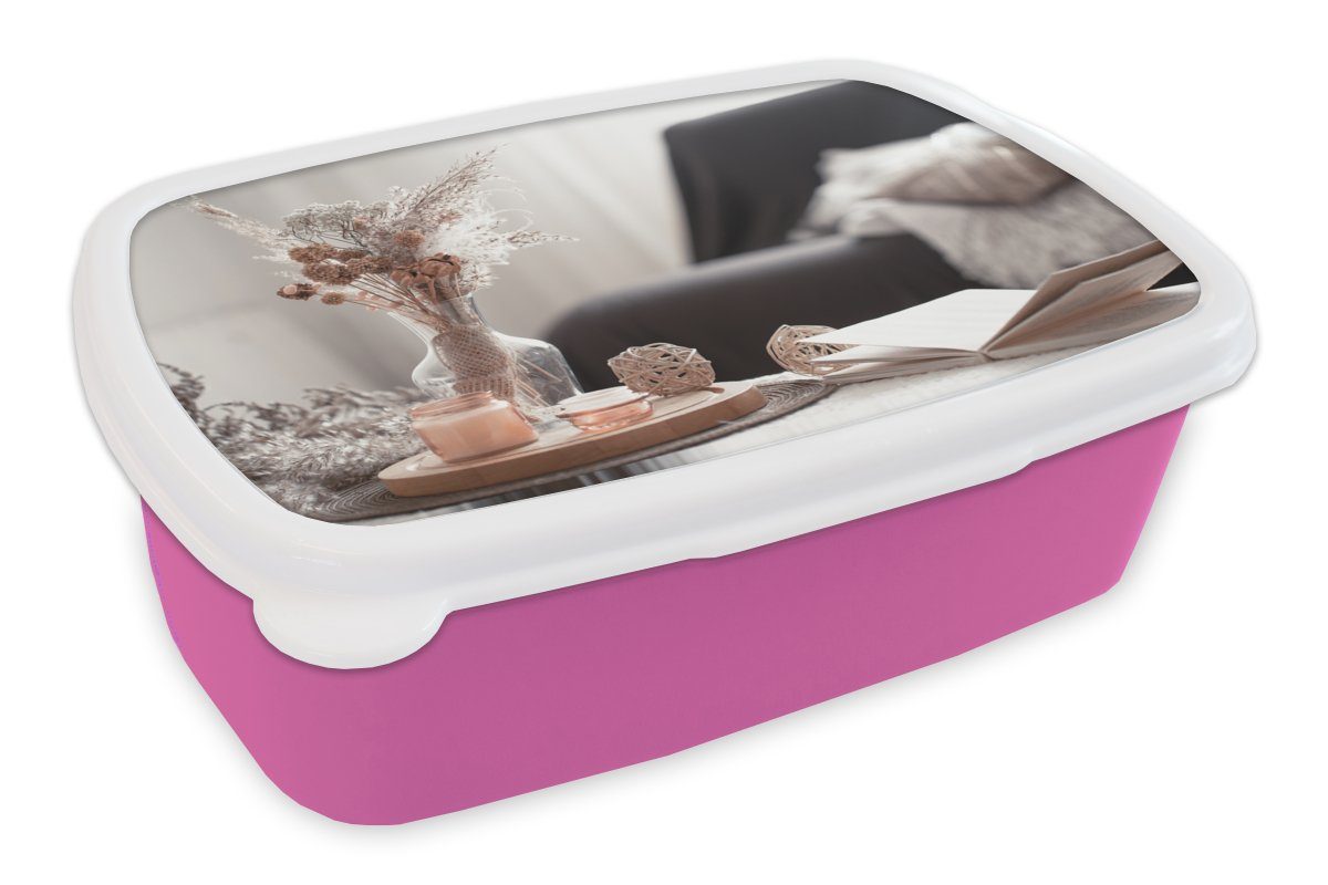 Kunststoff, Farben Kunststoff MuchoWow rosa Erwachsene, - Brotbox Stilleben Brotdose Lunchbox - (2-tlg), Mädchen, Snackbox, Dekoration, Kinder, für