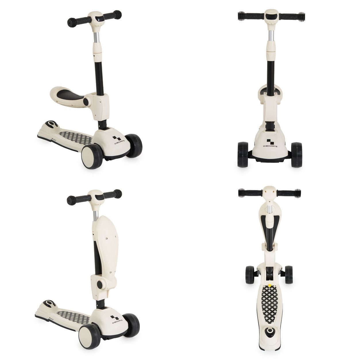 Byox Cityroller Checkmate 2 in 1, Laufrad-Funktion, Sound, Licht, Sitz und Lenker verstellbar, 3 Räder