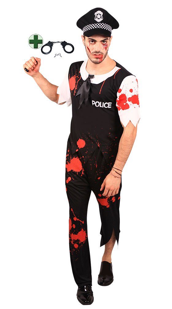 Karneval-Klamotten Zombie-Kostüm Blutiger Polizist Herrenkostüm mit  Handschellen, Männer Kostüm Halloween Karneval