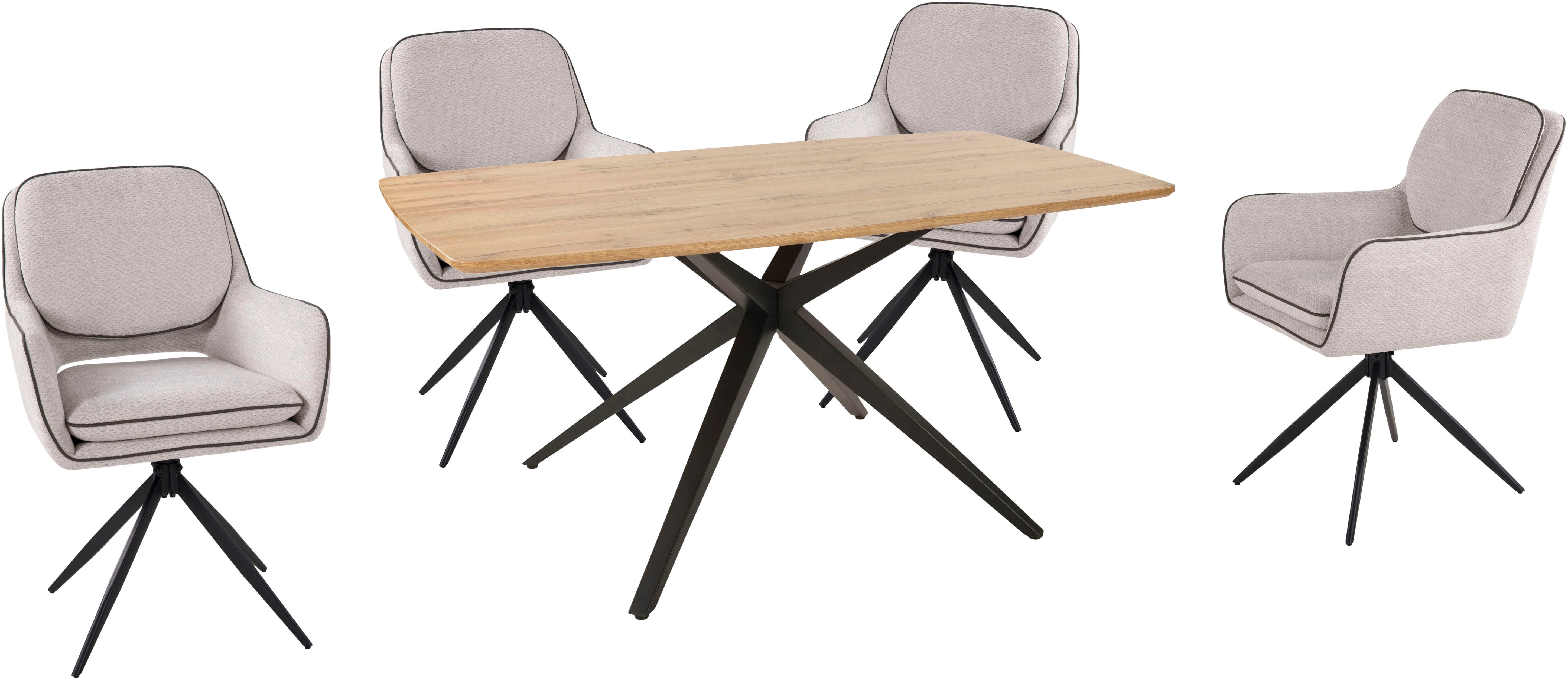 Duo Collection Essgruppe Emira und Esra, (Set, 5-tlg., Besteht aus einem Tisch und 4 Stühlen), massives Metallgestell, Stühle drehbar