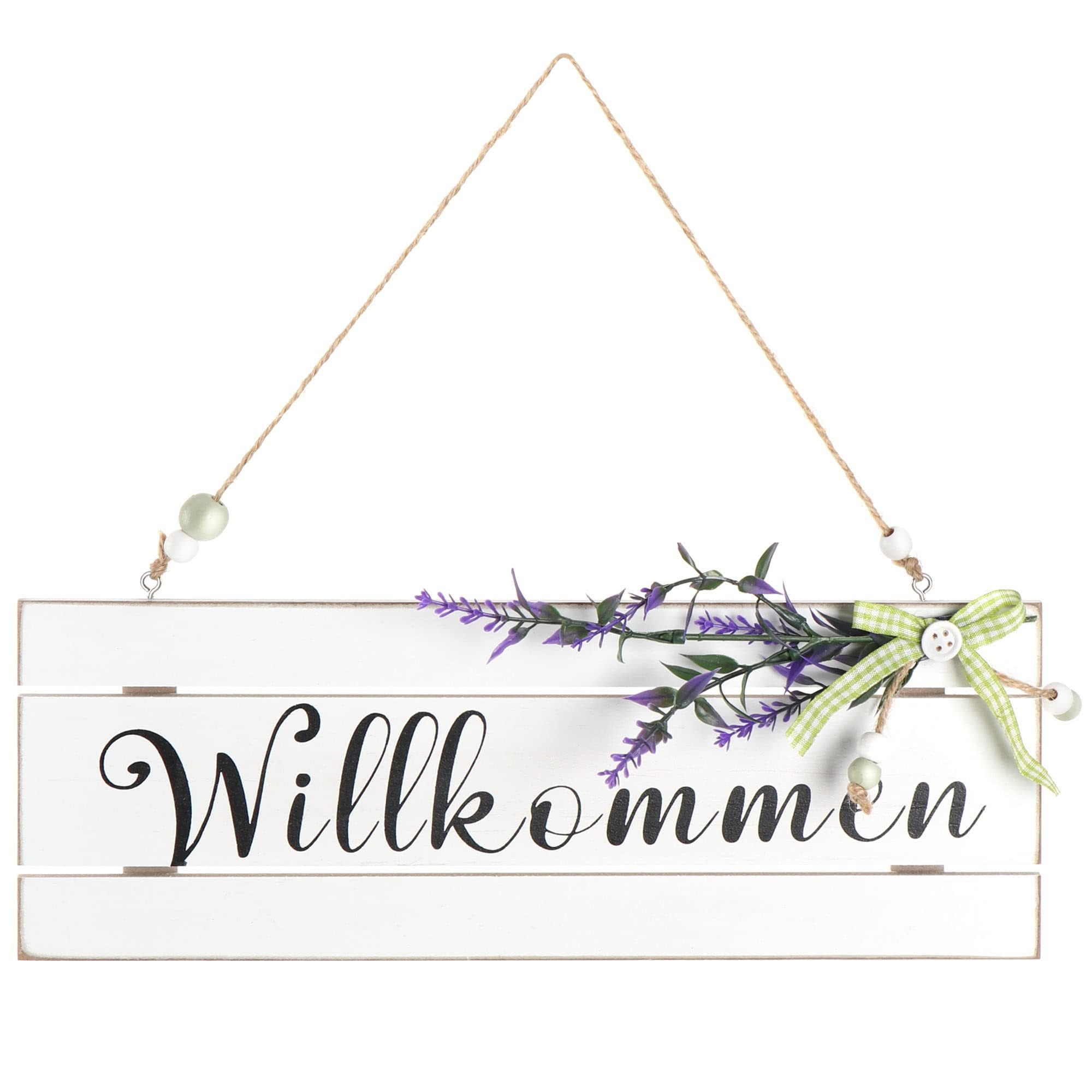 com-four Hängedekoration Türanhänger "Willkommen" (1 St), Türschild aus Holz zum Aufhängen mit Kunstblüte
