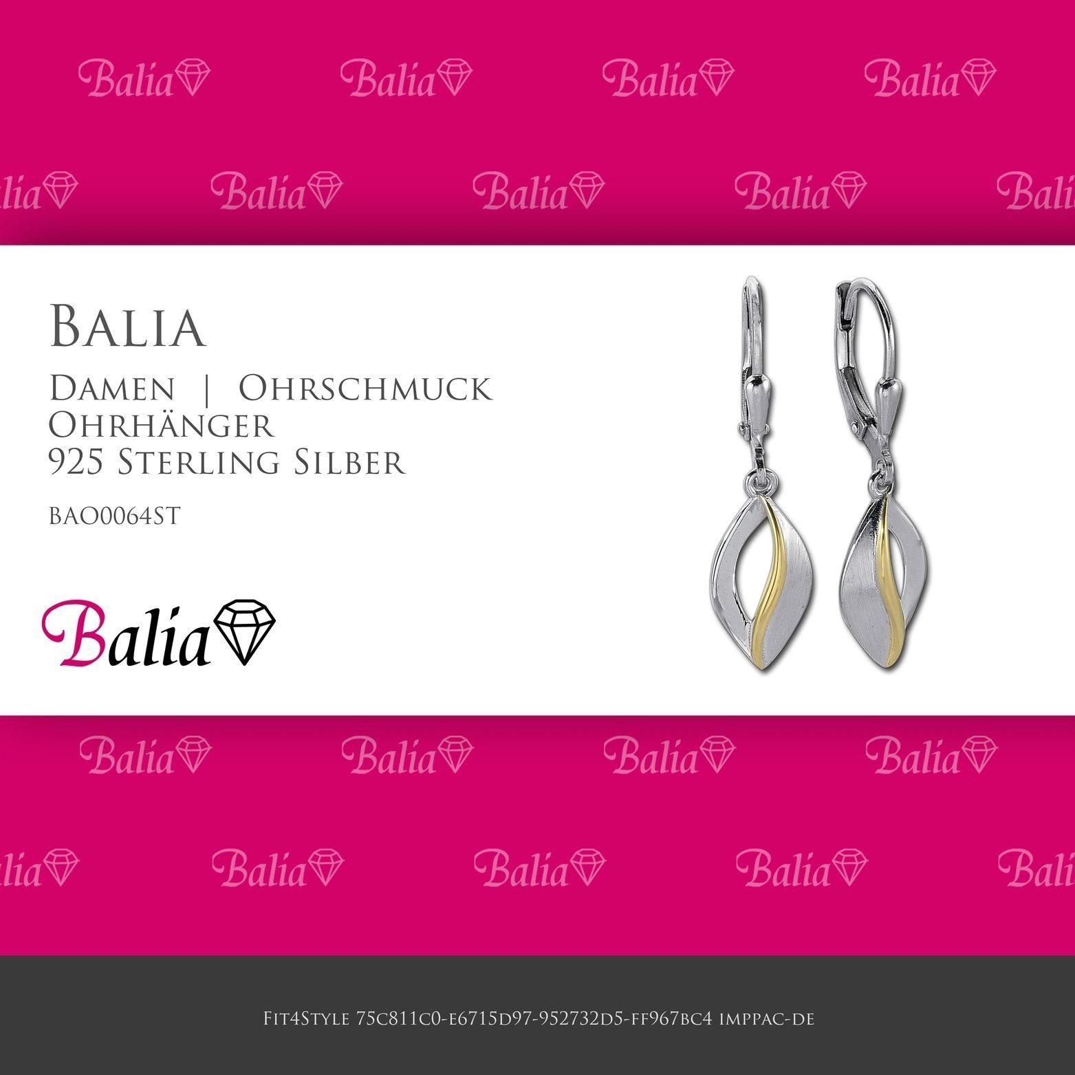 Paar Ohrringe Ohrhänger matt Balia Damen 925 Sterling (Ohrhänger), Balia Länge ca. Damen aus 3,2cm Silber, Blatt - Ohrhänger poliert
