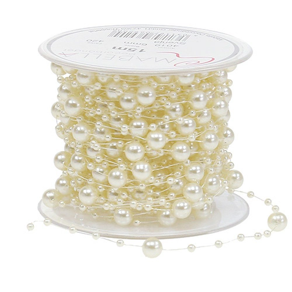 Mabella Decorbänder GmbH Bastelperlen Cremefarbene Perlenkette Deko Hochzeit Basteln 6mm 15m