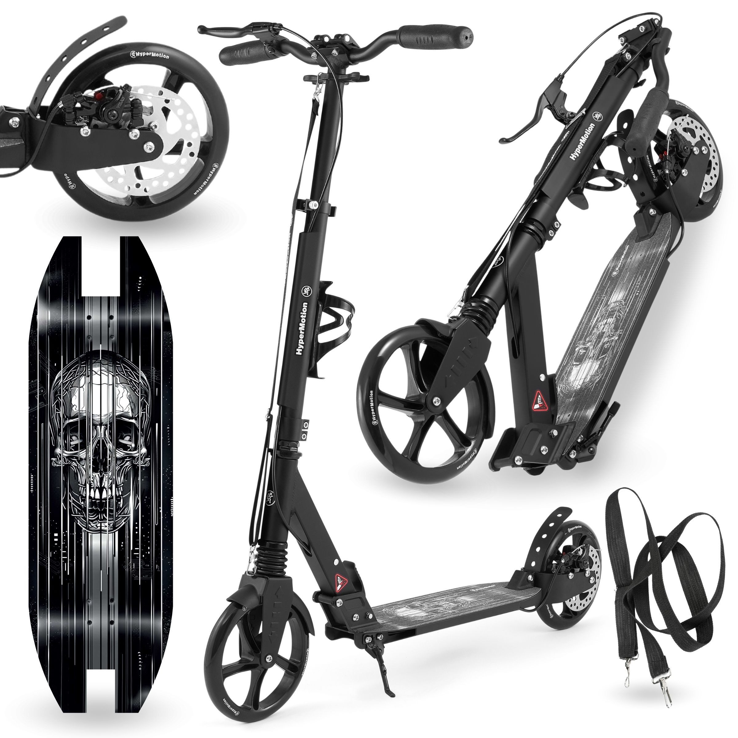 HyperMotion Scooter Faltbarer Aluminium-Scooter mit Federung & Tragegurt – Skyline