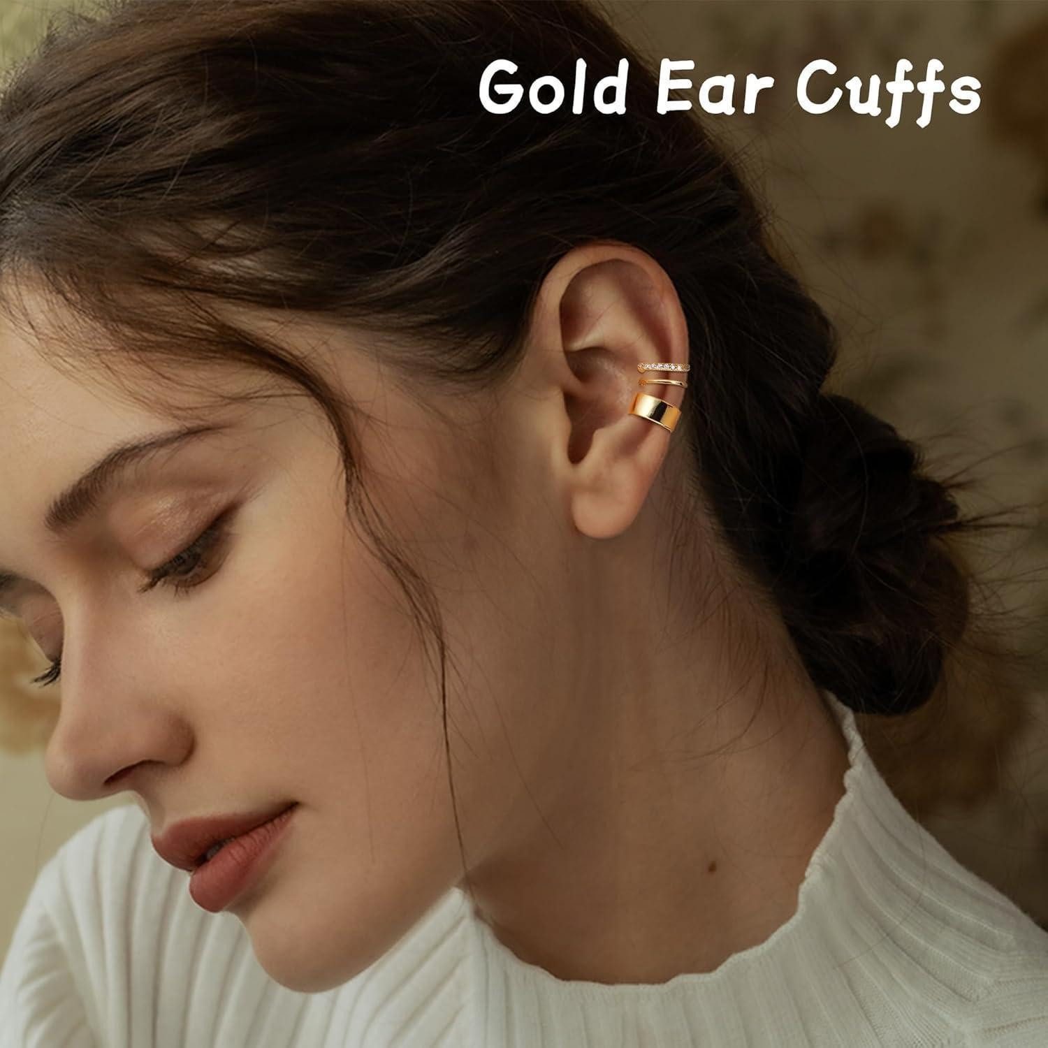 LuxusKollektion Ohrklemmen-Set 9er Set vergoldete Ear Cuffs für Damen - Knorpelohrringe