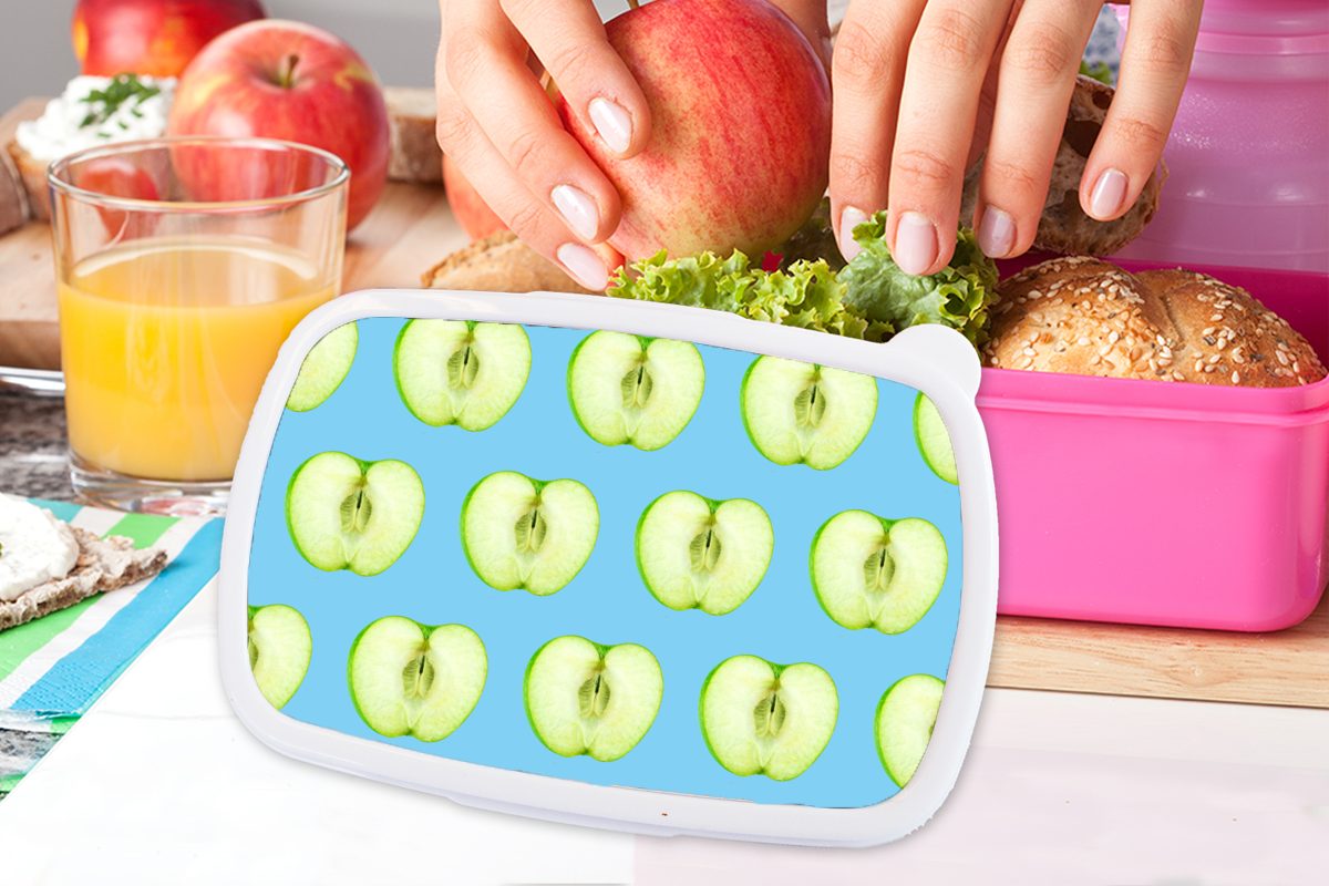 Brotbox Kunststoff, Lunchbox - Mädchen, Apfel Kinder, Farben, (2-tlg), Brotdose Erwachsene, Snackbox, Kunststoff Muster MuchoWow für - rosa