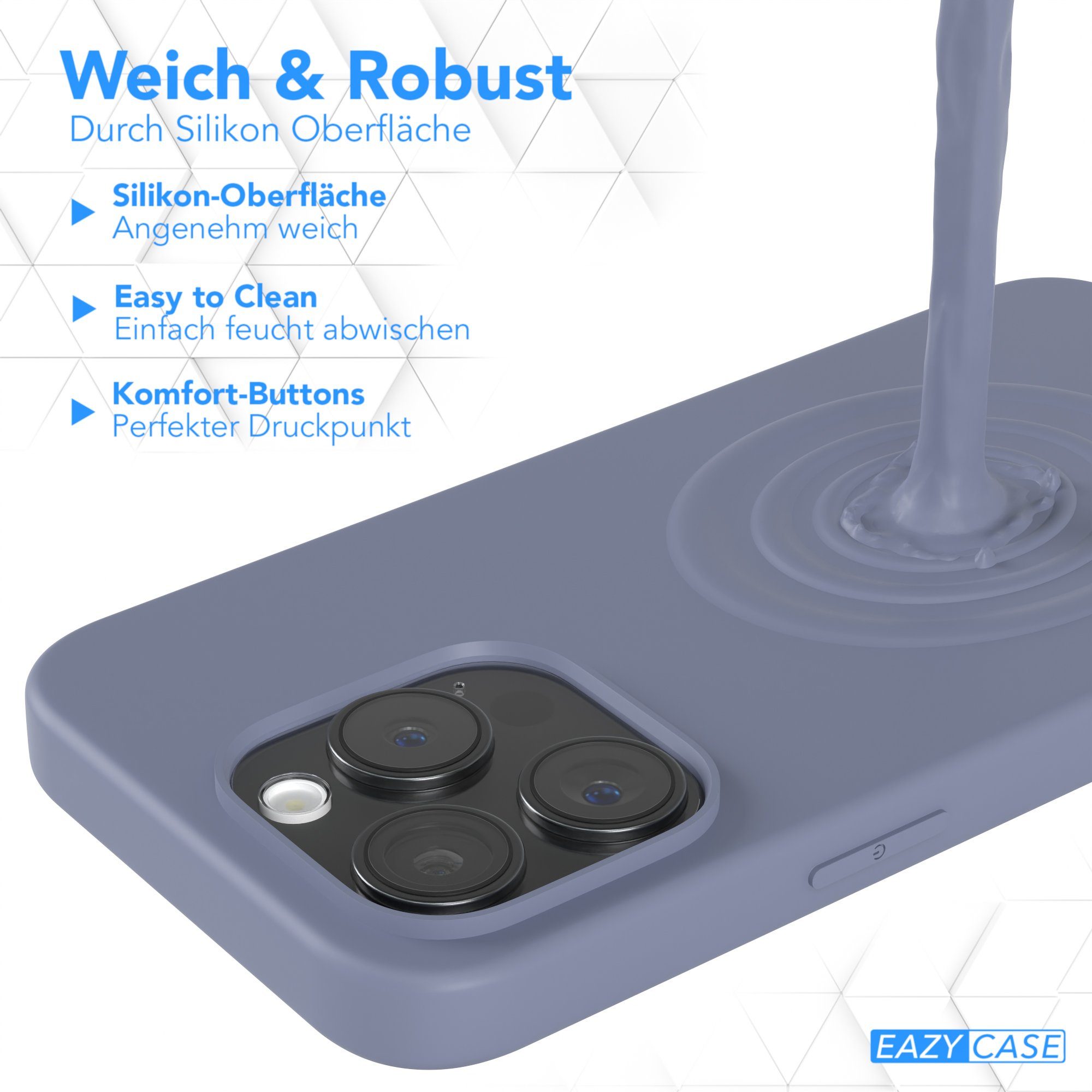 EAZY CASE Handyhülle für Apple iPhone 15 Pro Hülle Silikon 6,1 Zoll, Silikon Schutzhülle mit Kameraschutz Matt Back Cover Soft Eis Blau – Bild 5 von 5
