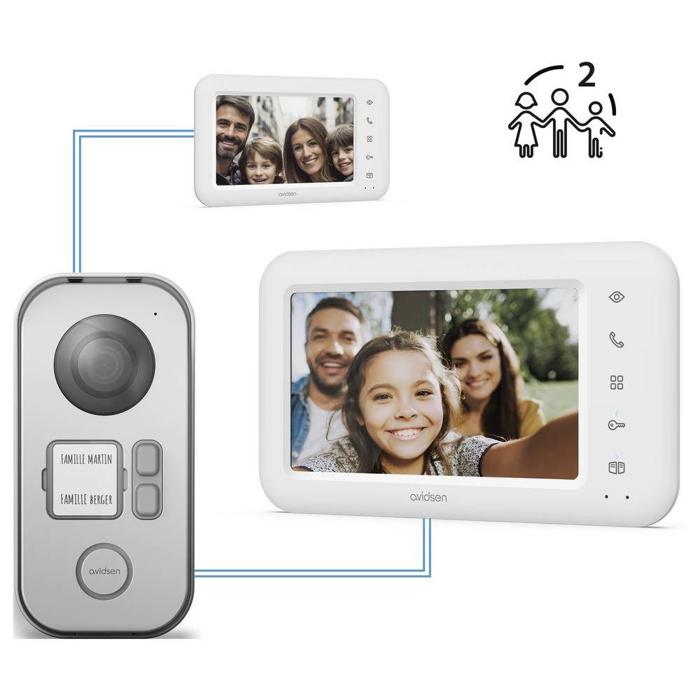 Avidsen Video-Türsprechanlage Zweifamilien-Set Kabelgebunden Video-Inneneinheit Silber, Weiß 112303