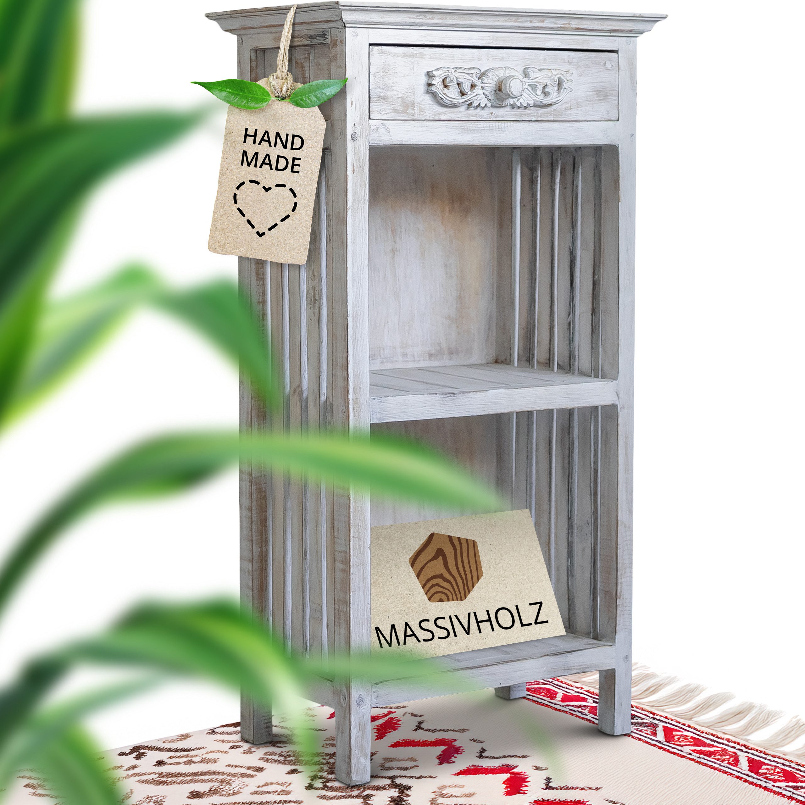 livasia Standregal Bali Beistelltisch - 49x33x90cm - mit Schublade, handgef günstig online kaufen